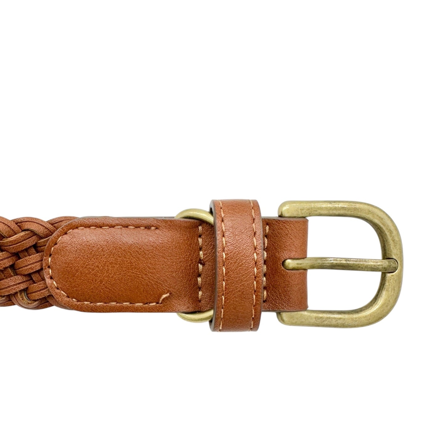 Braided Leather Belt With Brass Buckle Womens Adjustable 52 inches Stylish