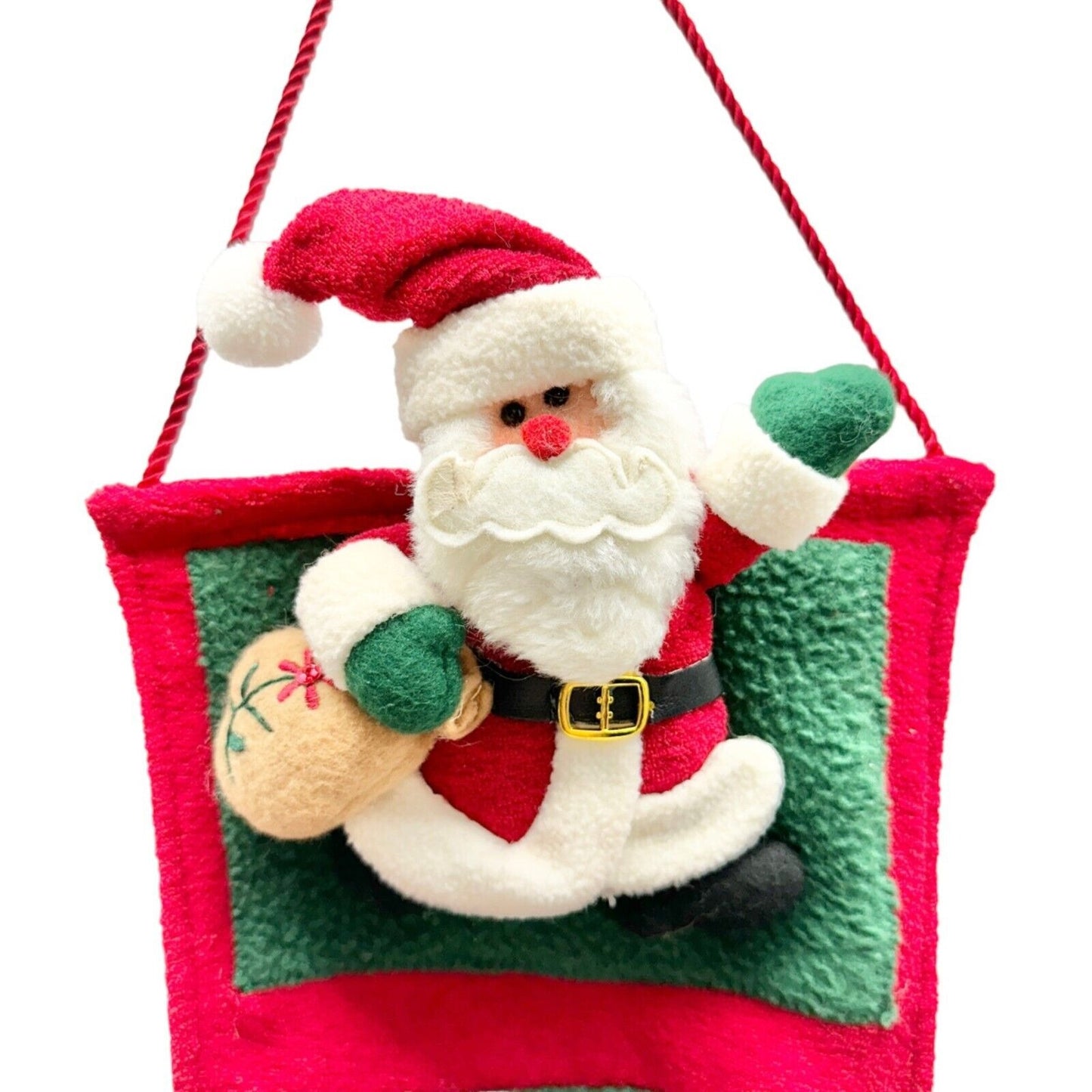 Christmas Card Hanging Holder 44x8 Red Green Santa Snowman 3 Pockets Soft Fleece