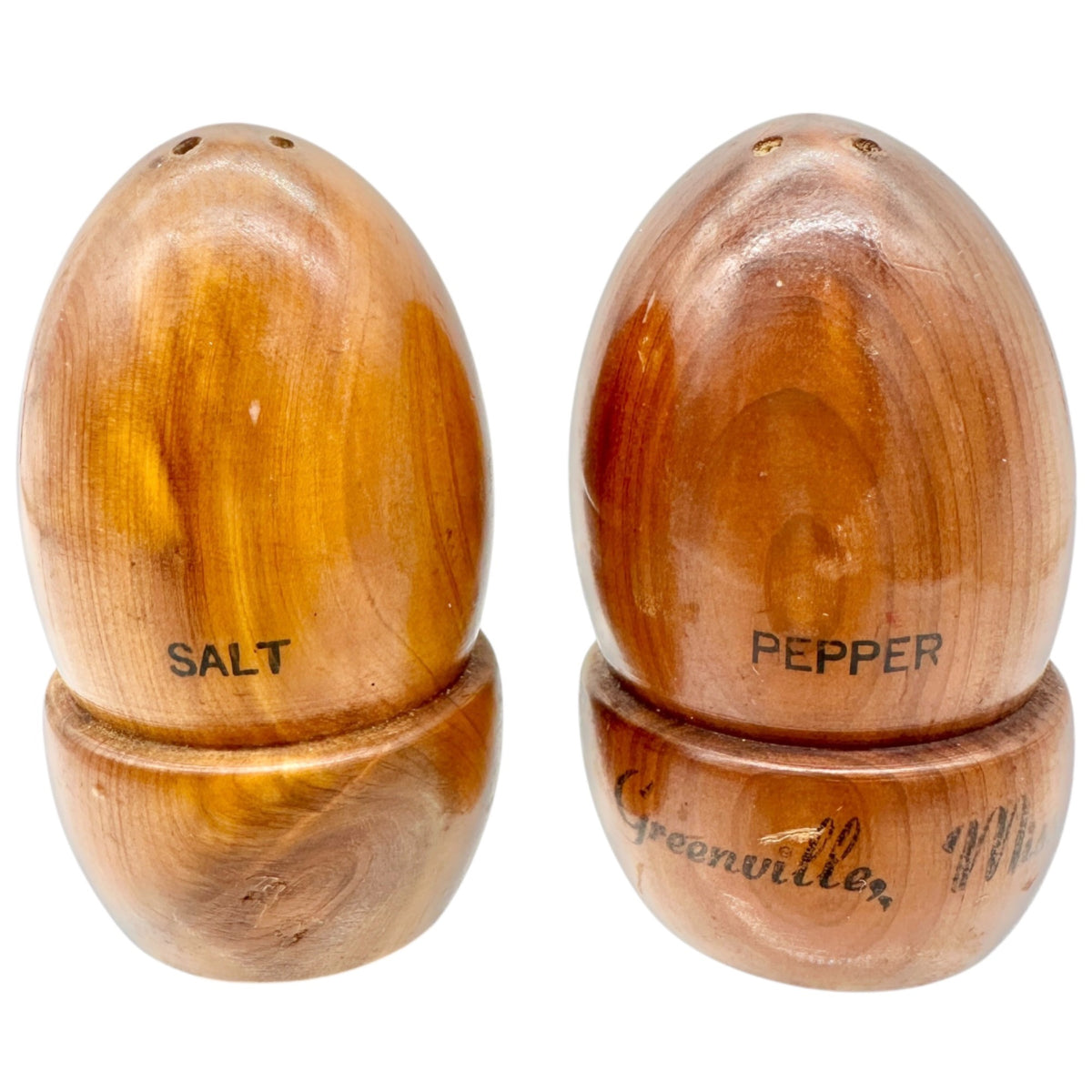 Vintage Wooden Egg Shape Salt and Pepper Shakers Greenville Mississippi Souvenir
