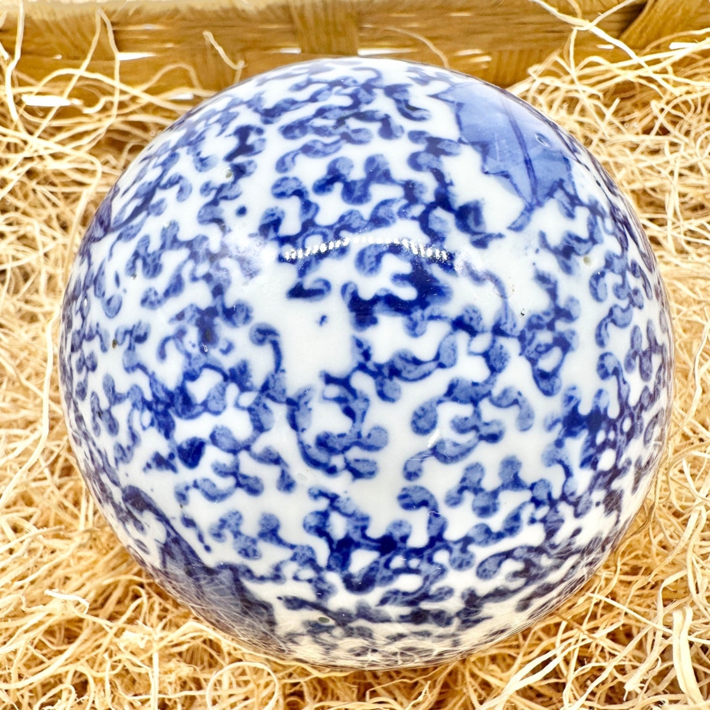 Set Of 6 Blue and White Porcelain Decorative Orbs and Egg Floral Design NO BOX
