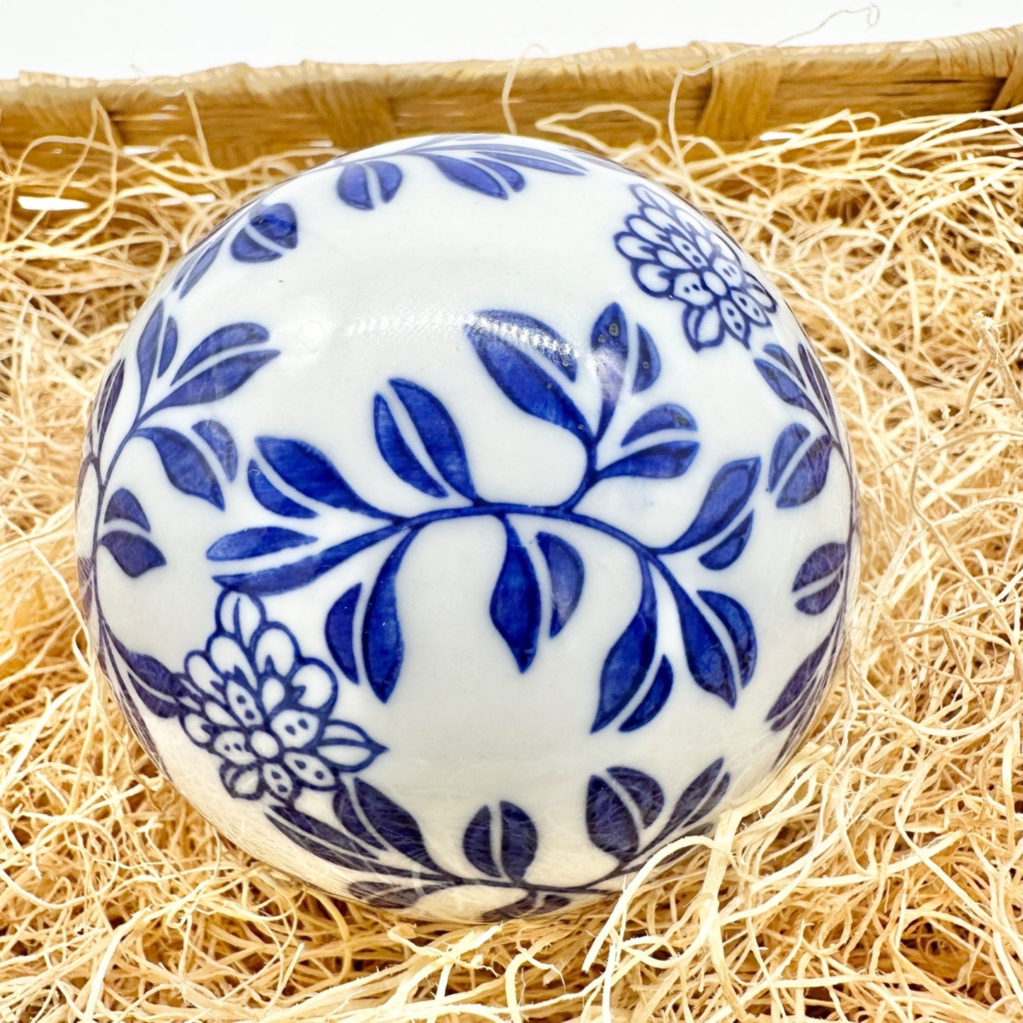Set Of 6 Blue and White Porcelain Decorative Orbs and Egg Floral Design NO BOX