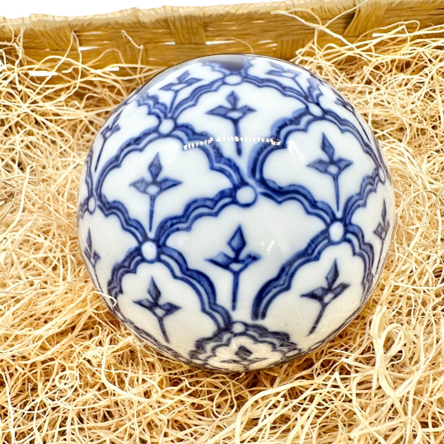 Set Of 6 Blue and White Porcelain Decorative Orbs and Egg Floral Design NO BOX