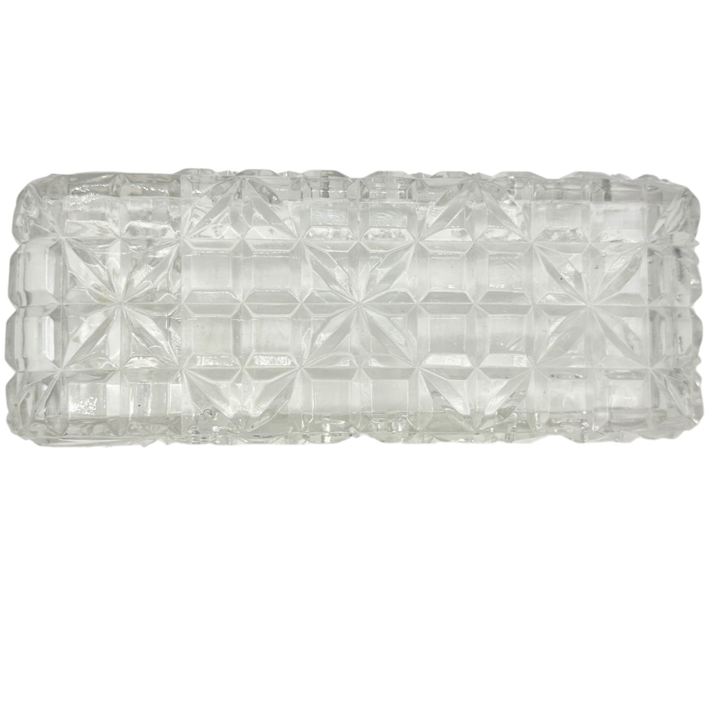 Vintage Cut Glass Rectangular Serving Tray 8 x 3 Diamond Pattern Rolled Edges