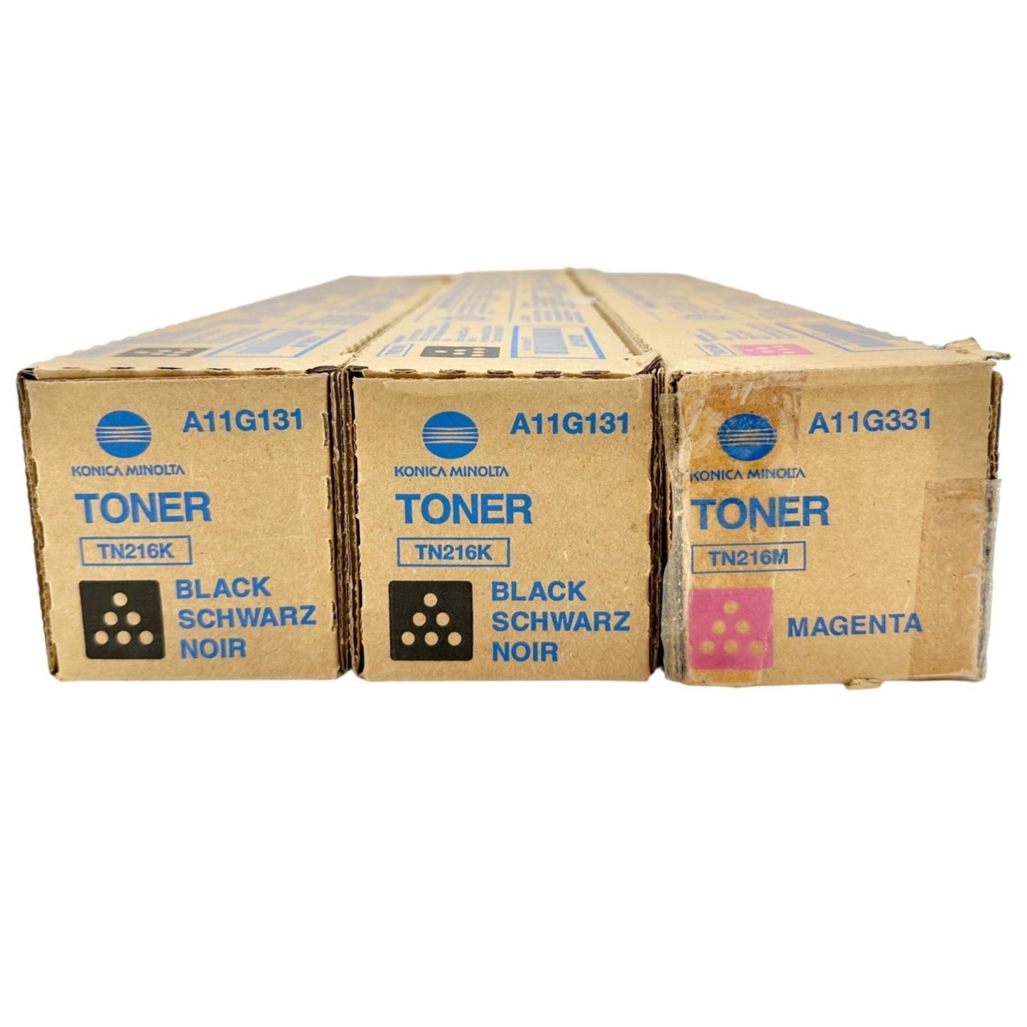 Konica Minolta Toner Lot 2 Black TN216K and 1 Magenta TN216M Sealed Boxed NEW