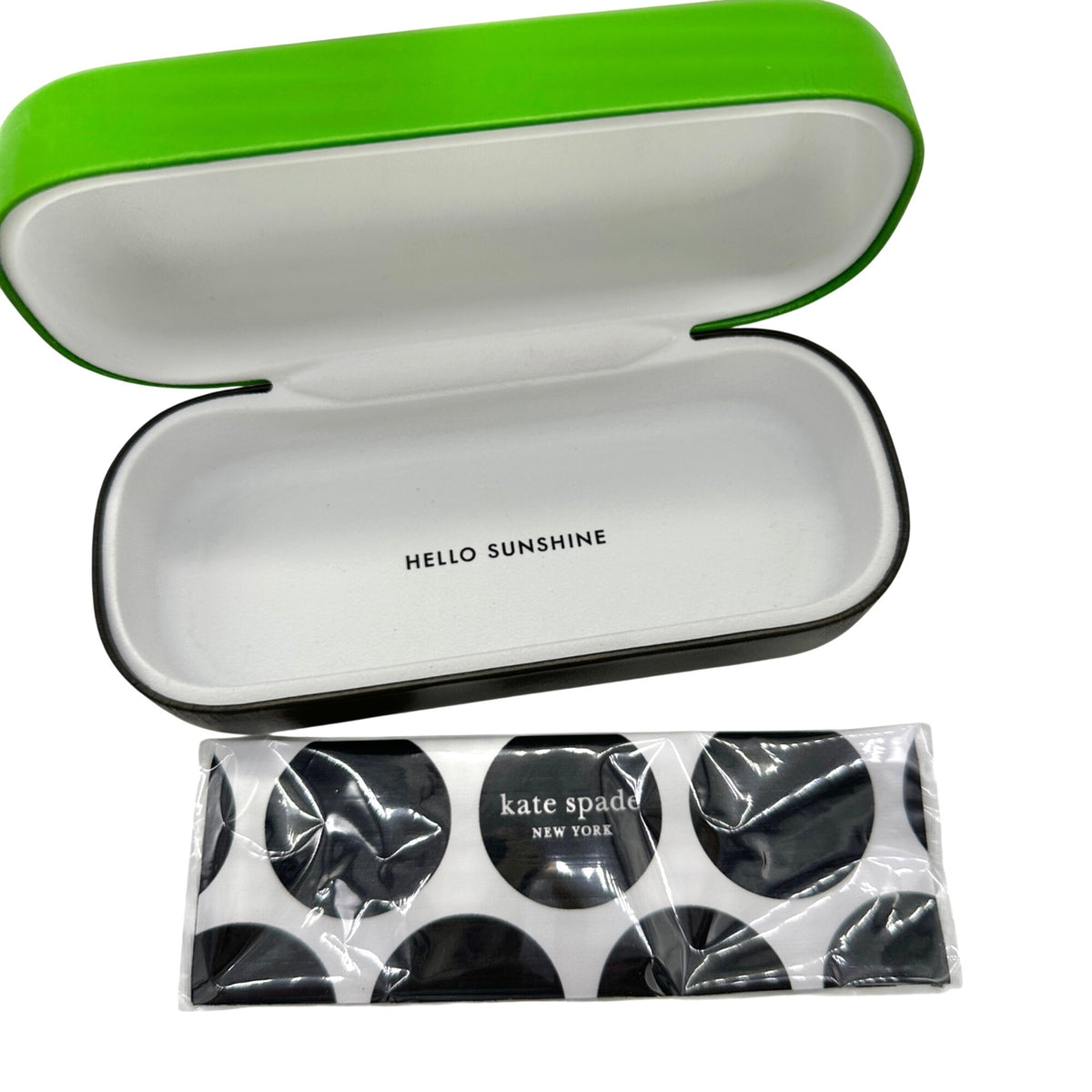Kate Spade Eyeglass Case With Cloth Green Gray Hello Sunshine Interior Hinged