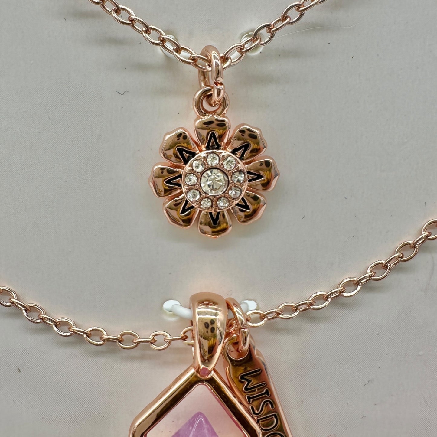 14KT Gold Flash Plated Layered Necklace Set Amethyst Crystal Flower Pendant