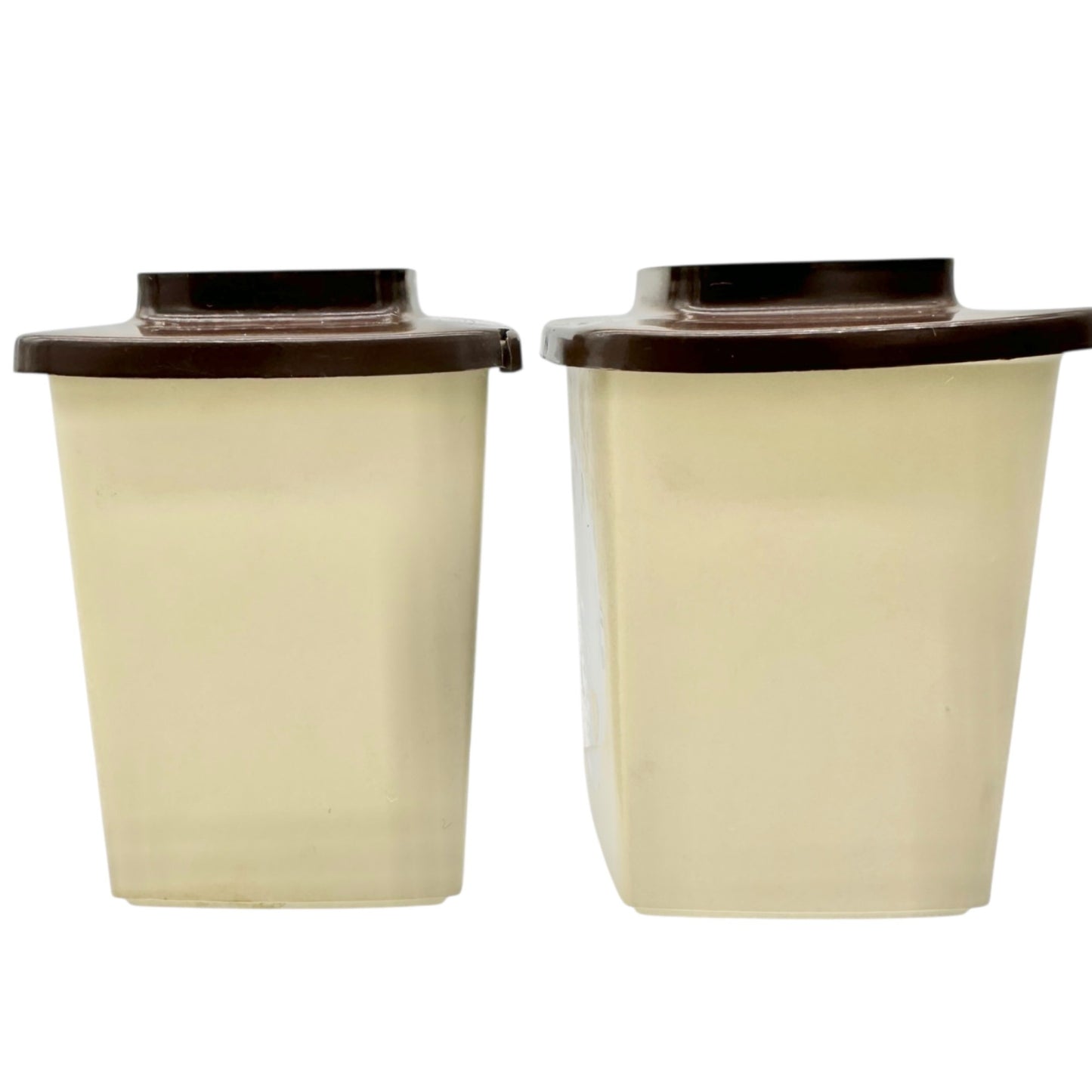 Vtg Plastic Salt and Pepper Shakers Fruit Design Brown Lids Mid-Century Decor 4"