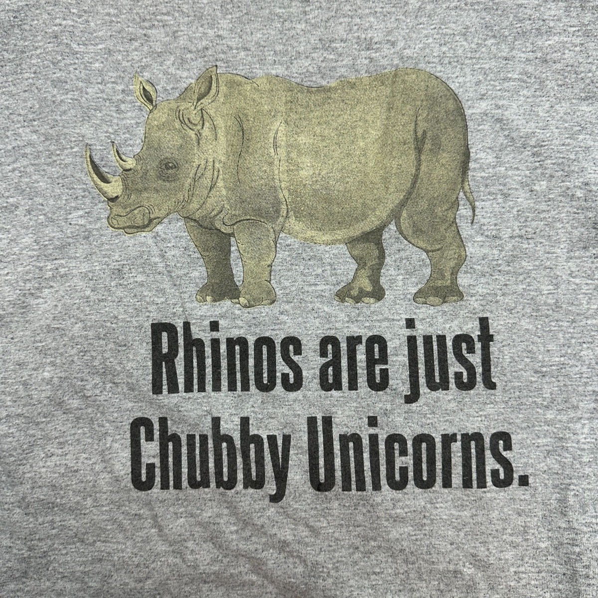 Rhinos Are Just Chubby Unicorns Funny Graphic T Shirt 3XL Gray Gildan Hvy Cotton