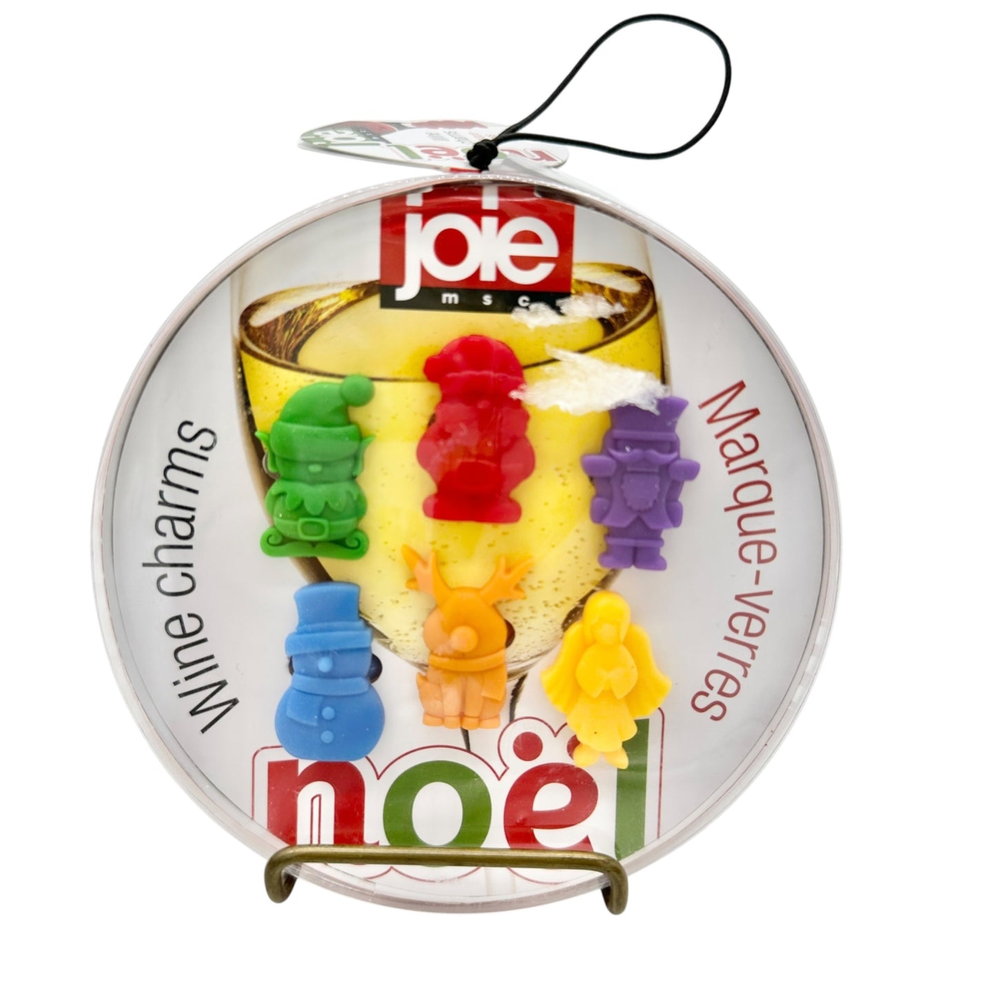 Holiday Decor Wine Themed Bundle Wooden Sign and Joie Noel Wine Charms Set