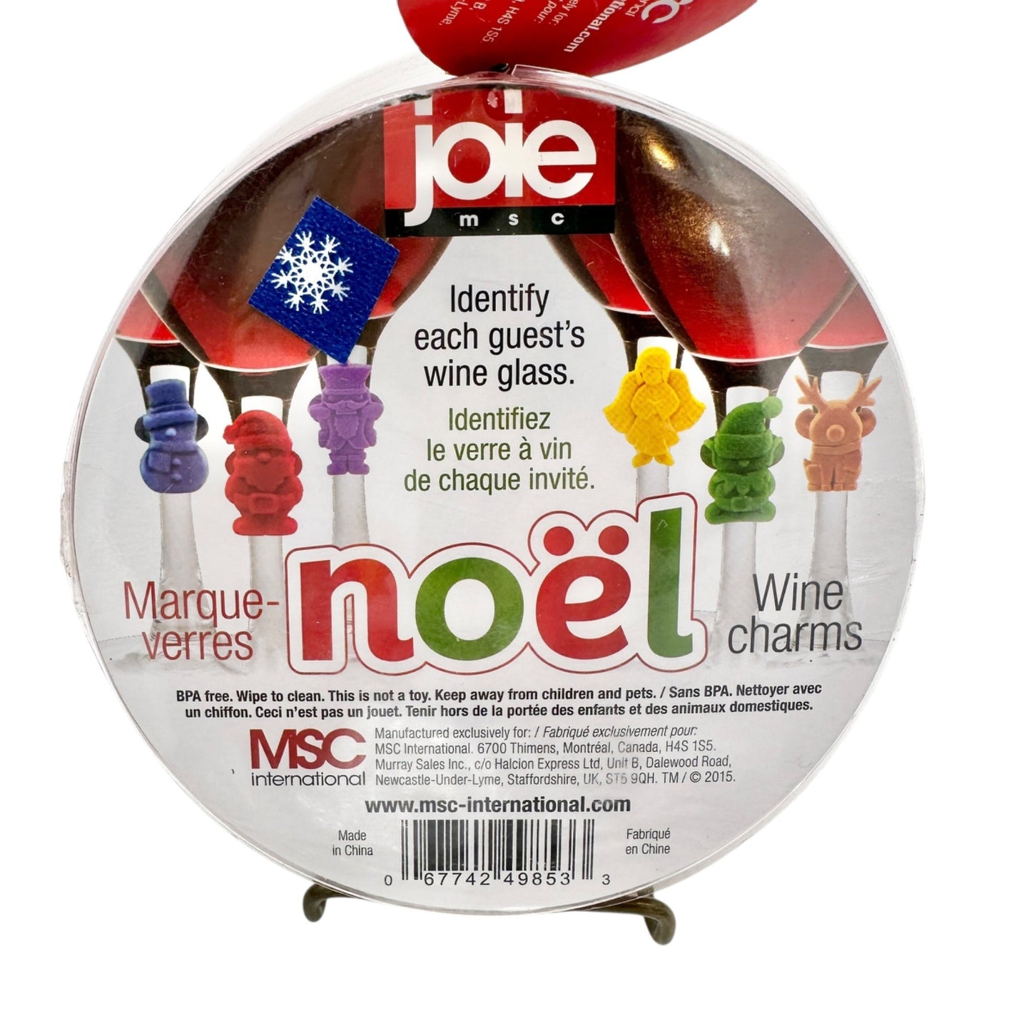 Holiday Decor Wine Themed Bundle Wooden Sign and Joie Noel Wine Charms Set