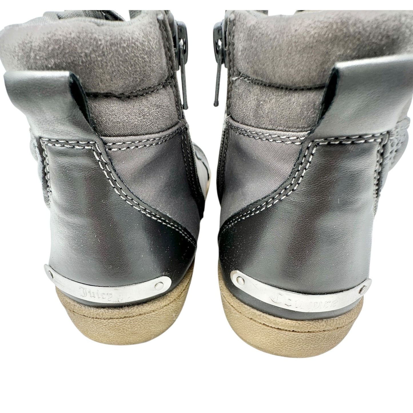 Juicy Couture Quilted High-Top Sneakers Womens Sz 10 Gray Faux Leather Side Zip