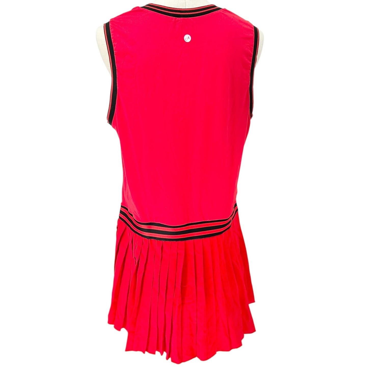 Vintage Inspired Red Sleeveless Dress XXL Striped V-Neck Waistband Pleated Skirt