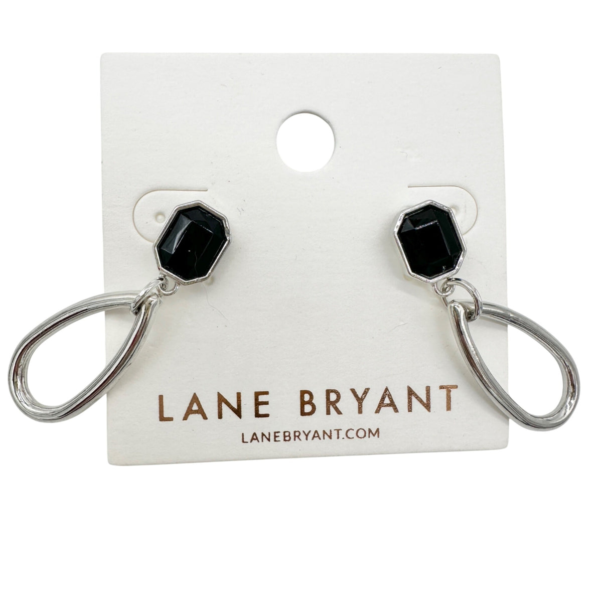 Lane Bryant Drop Earrings With Black Faux Gemstone and Silver Tone Oval Design