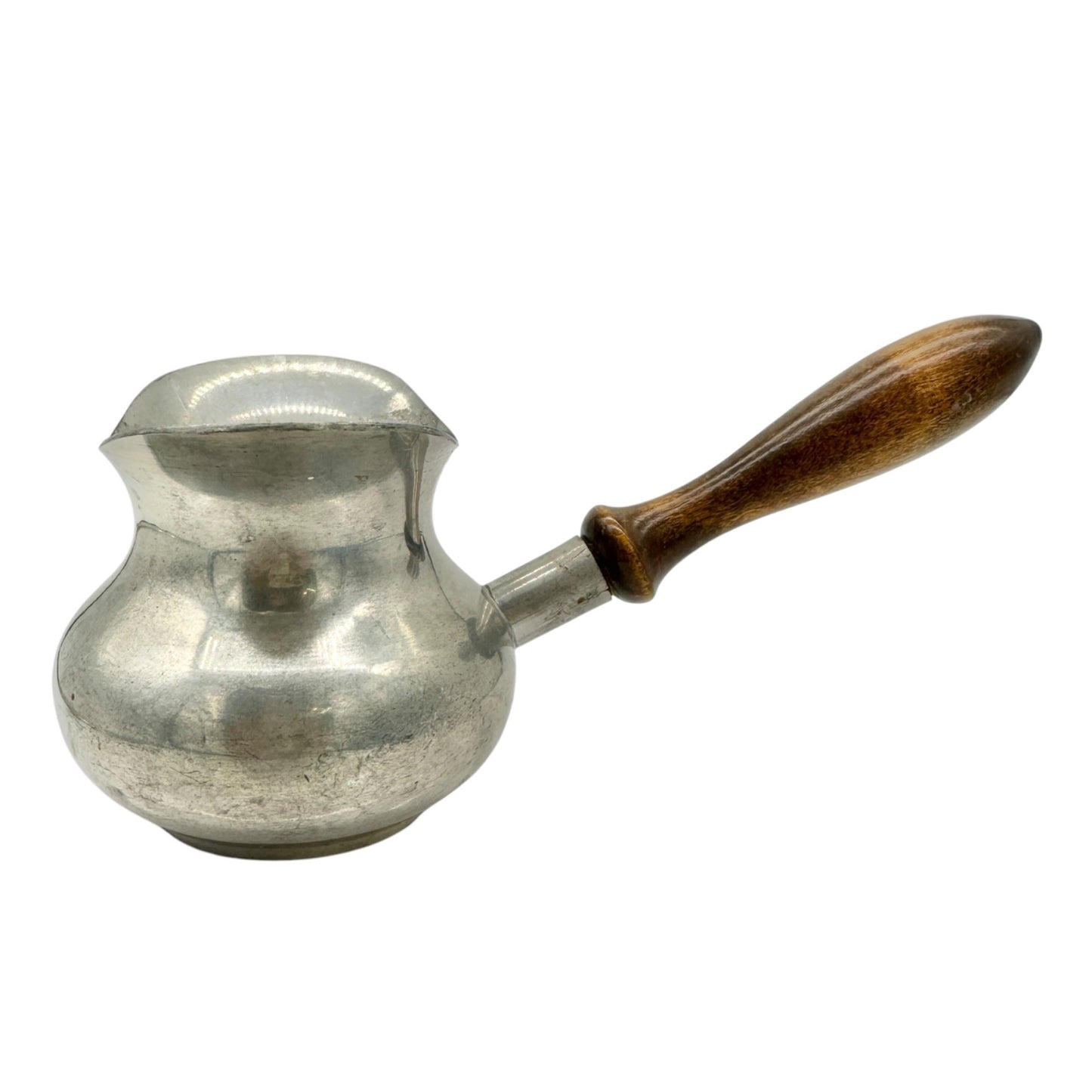 Vintage Stieff Pewter Pipkin Sauce Warmer With Wooden Handle and Pouring Lip