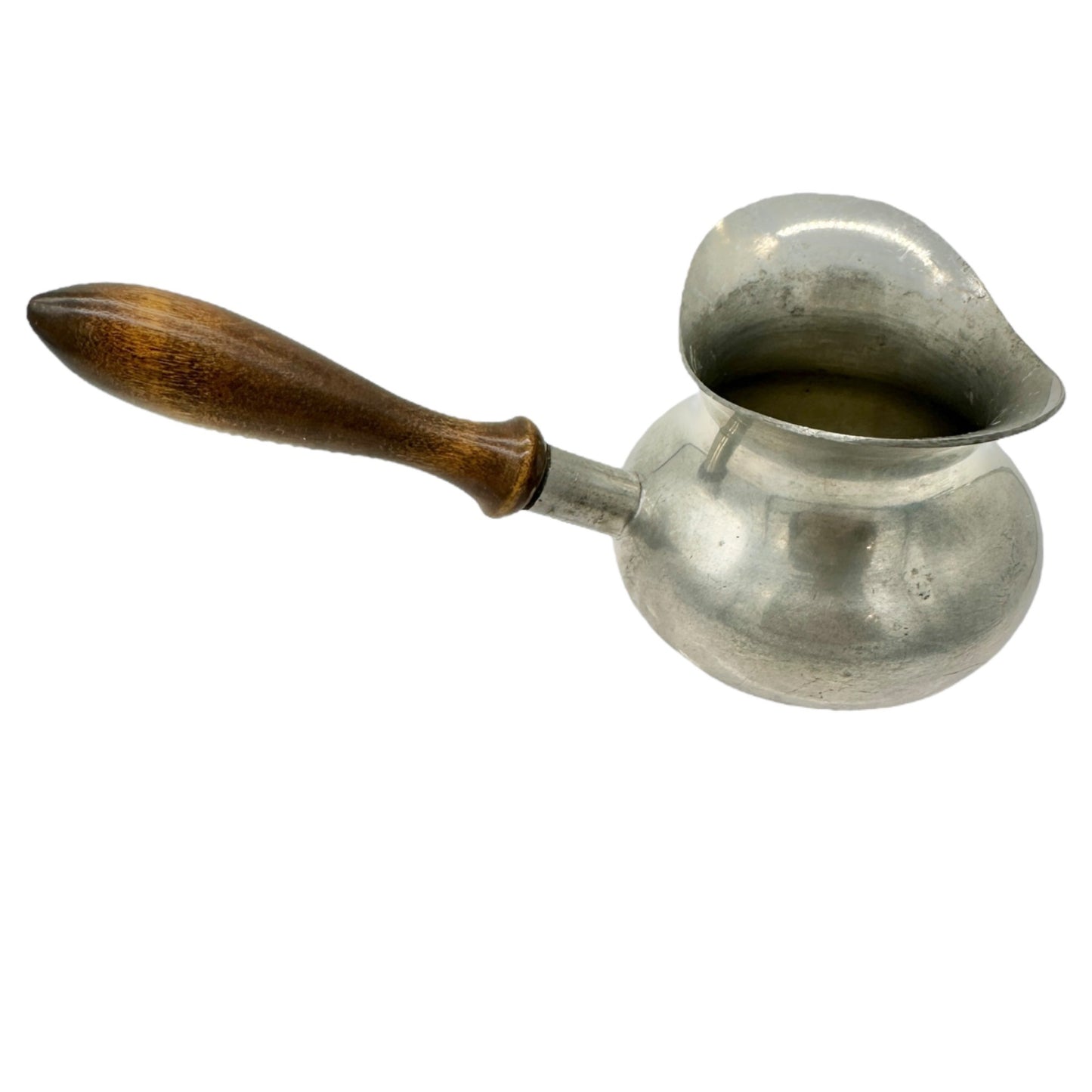 Vintage Stieff Pewter Pipkin Sauce Warmer With Wooden Handle and Pouring Lip