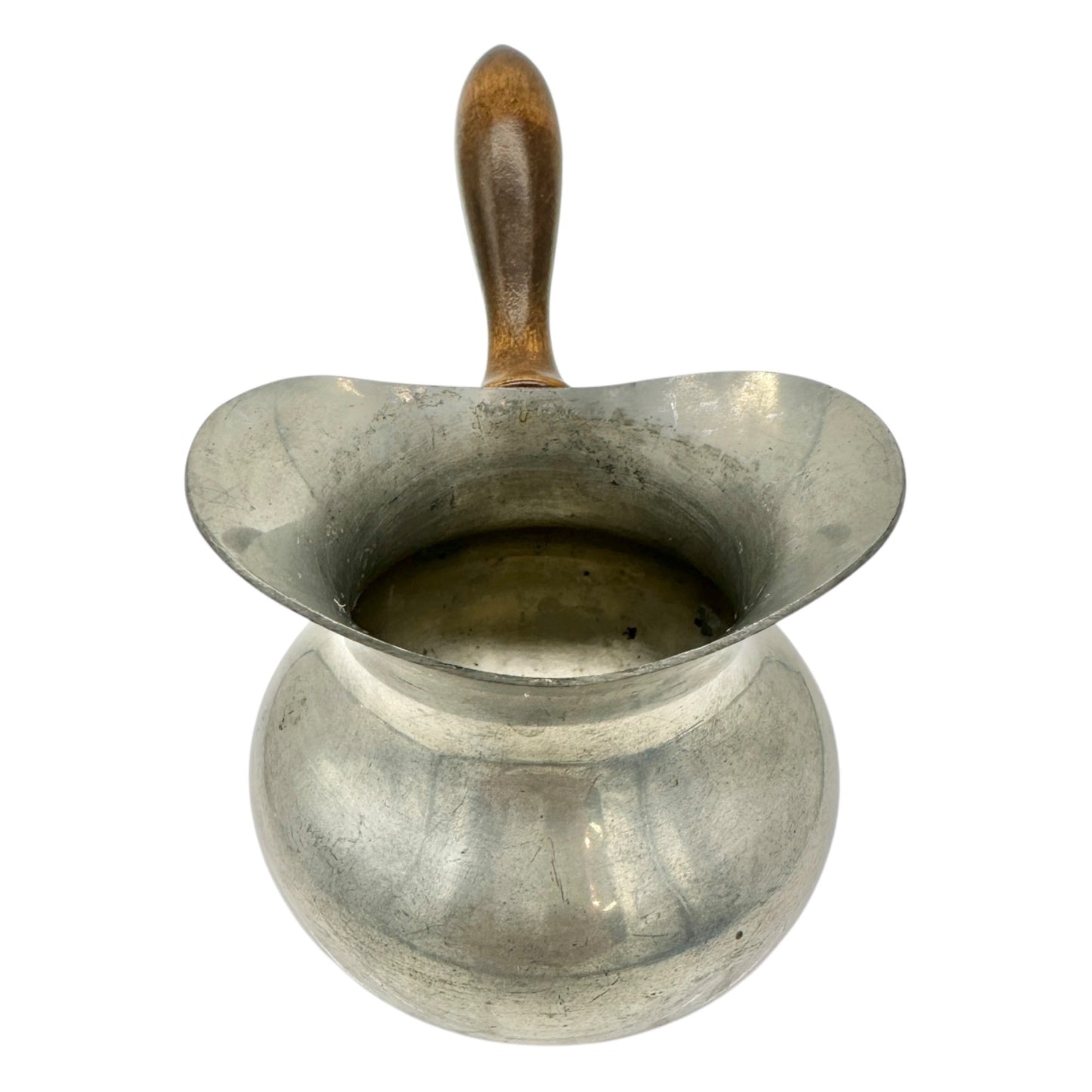 Vintage Stieff Pewter Pipkin Sauce Warmer With Wooden Handle and Pouring Lip