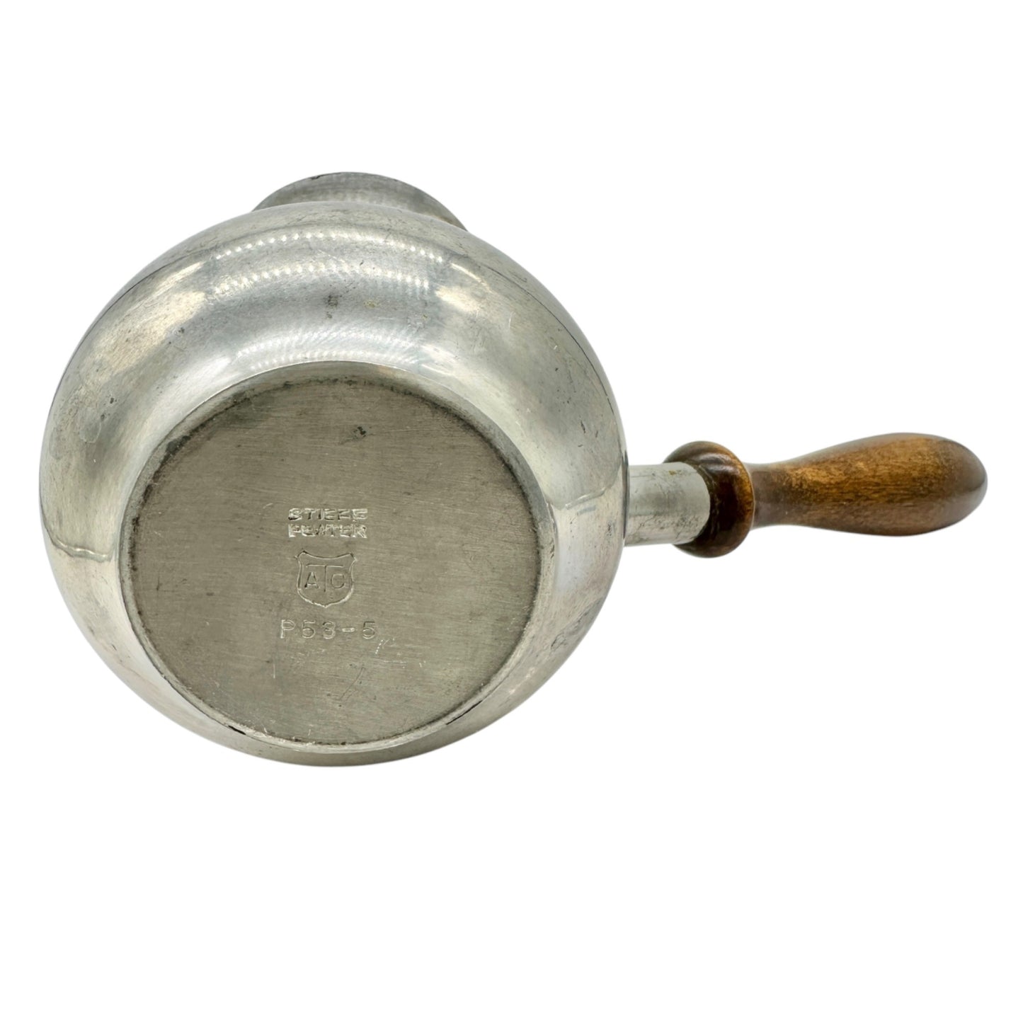 Vintage Stieff Pewter Pipkin Sauce Warmer With Wooden Handle and Pouring Lip