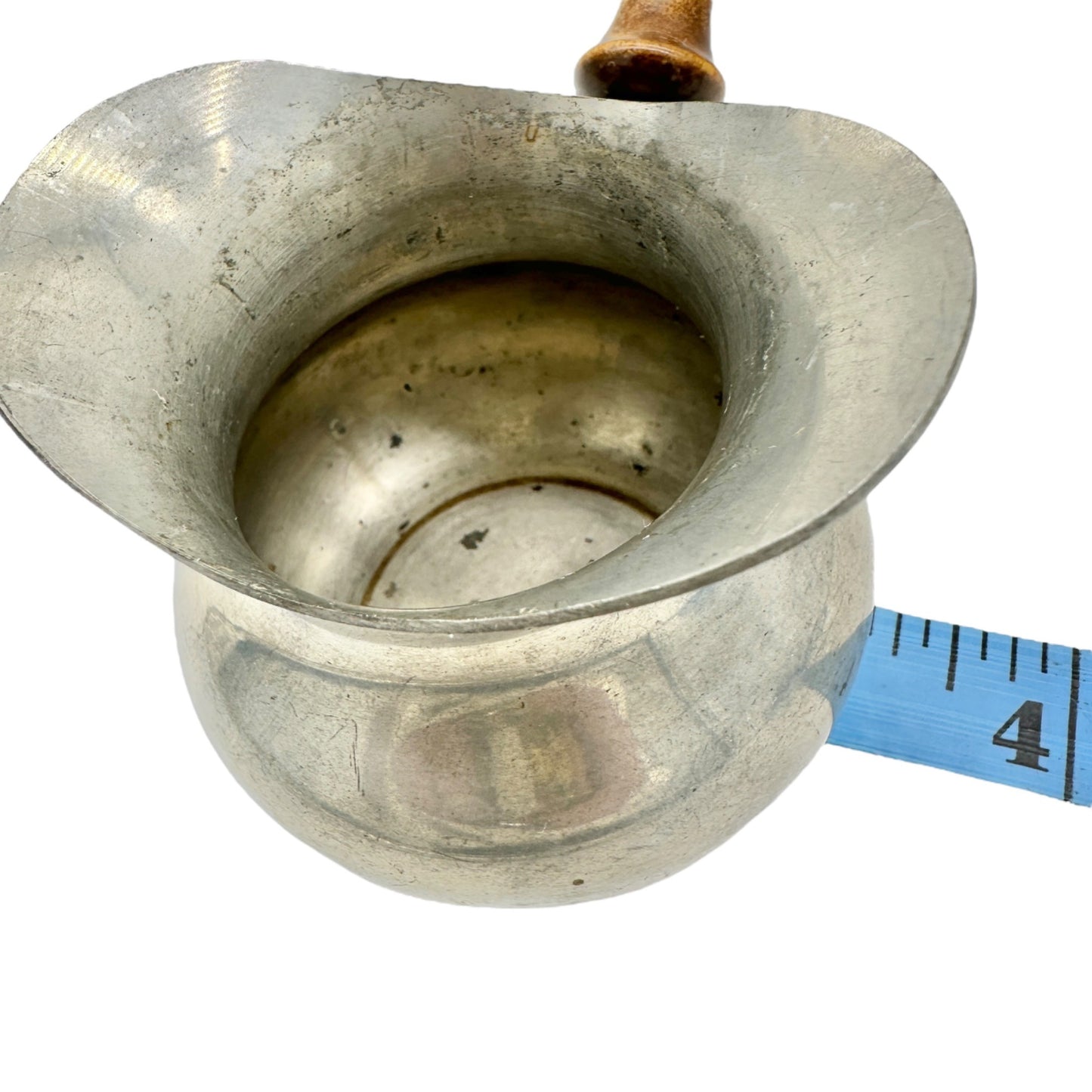 Vintage Stieff Pewter Pipkin Sauce Warmer With Wooden Handle and Pouring Lip