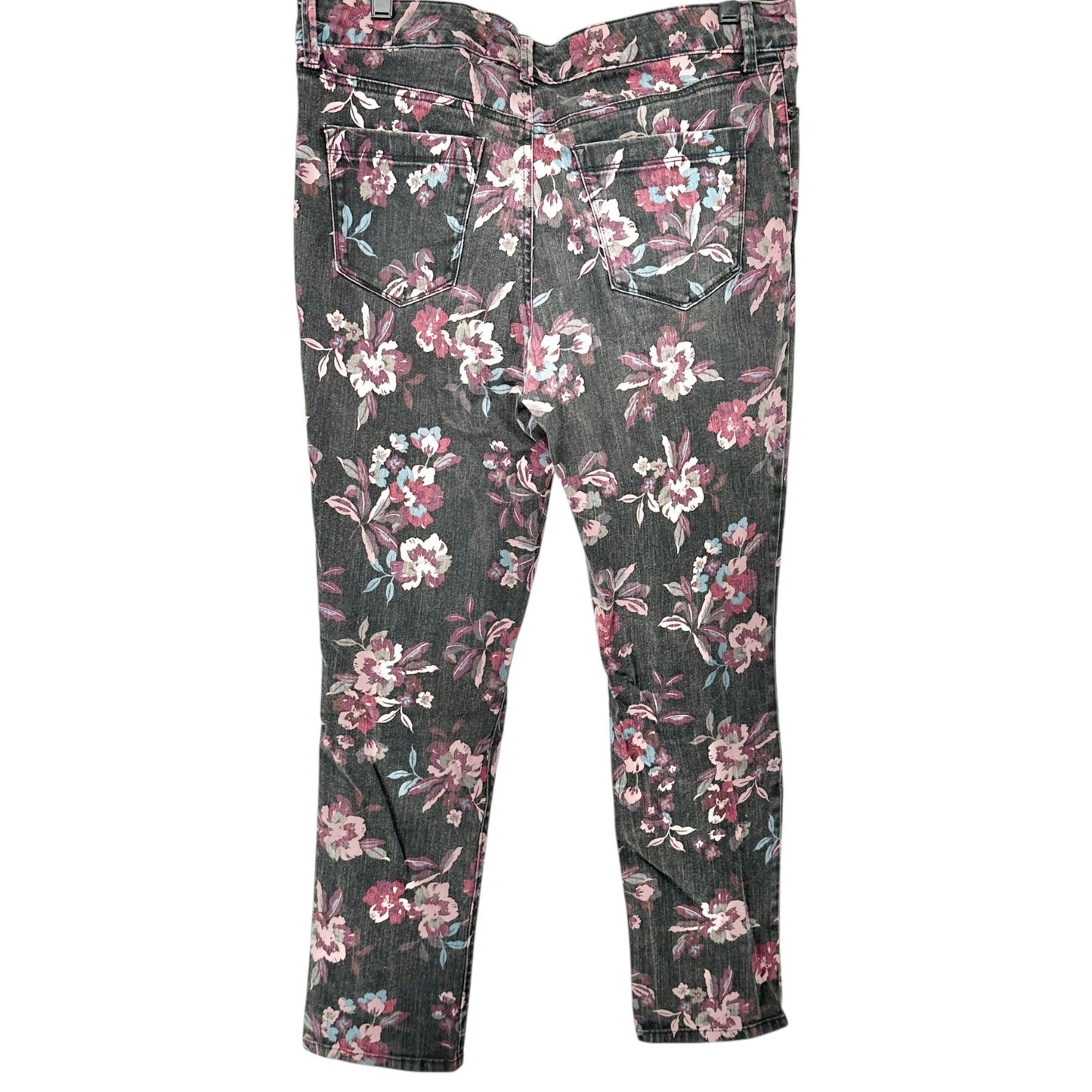 Bandolino Denim Pants Womens 12 Black Floral Print Cotton Blend Slim Fit Stretch