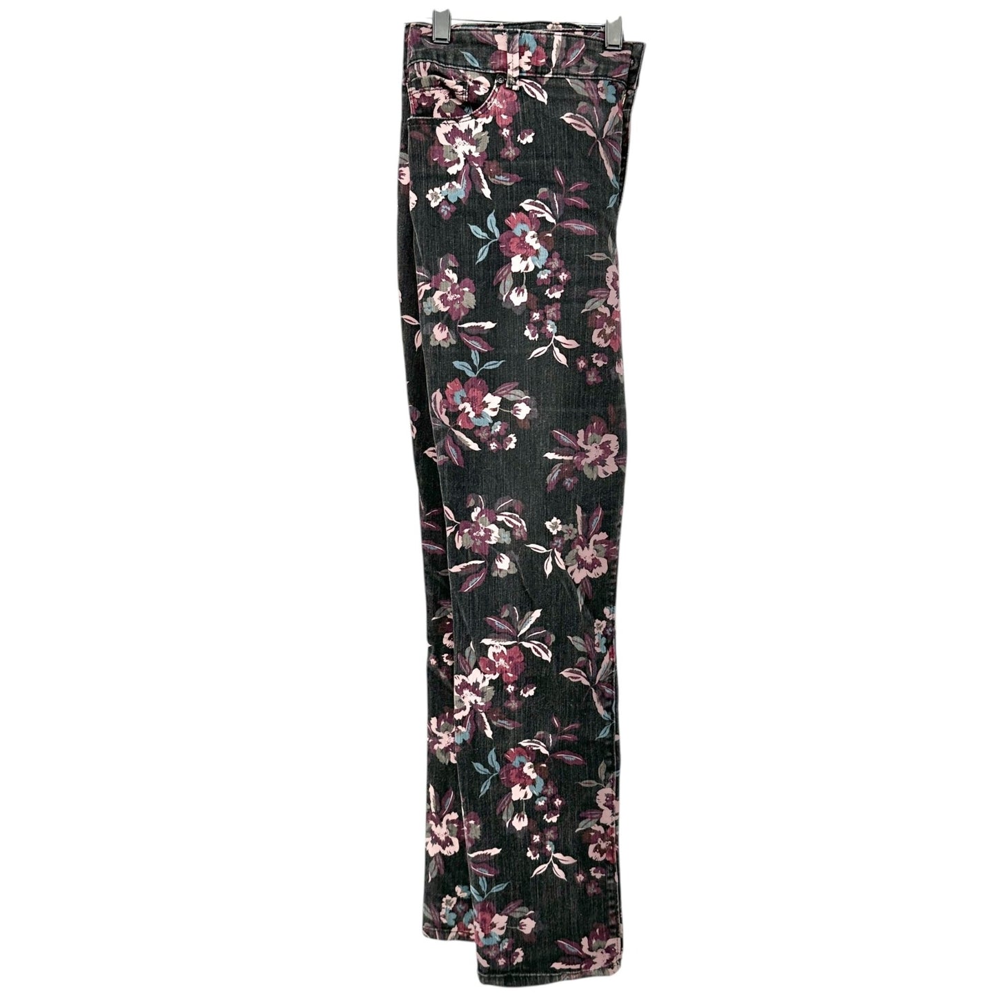 Bandolino Denim Pants Womens 12 Black Floral Print Cotton Blend Slim Fit Stretch