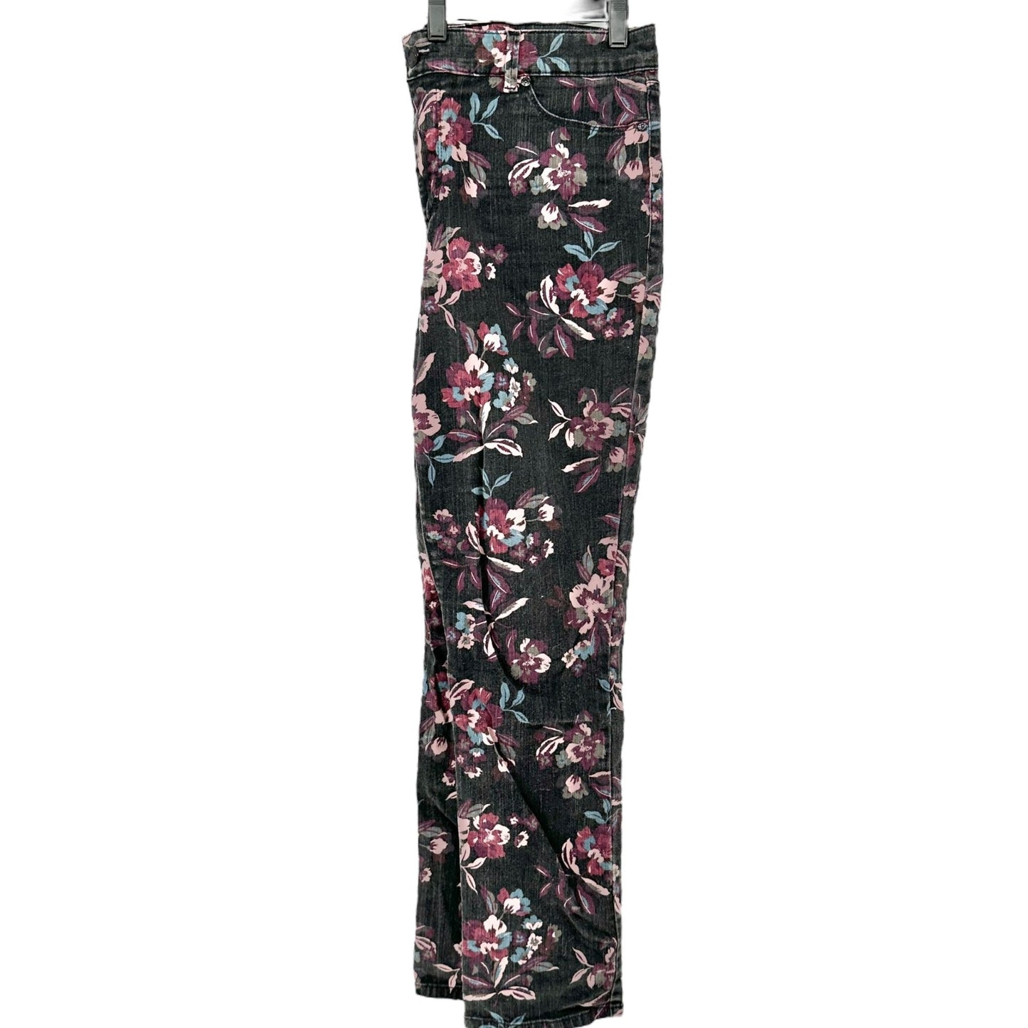 Bandolino Denim Pants Womens 12 Black Floral Print Cotton Blend Slim Fit Stretch