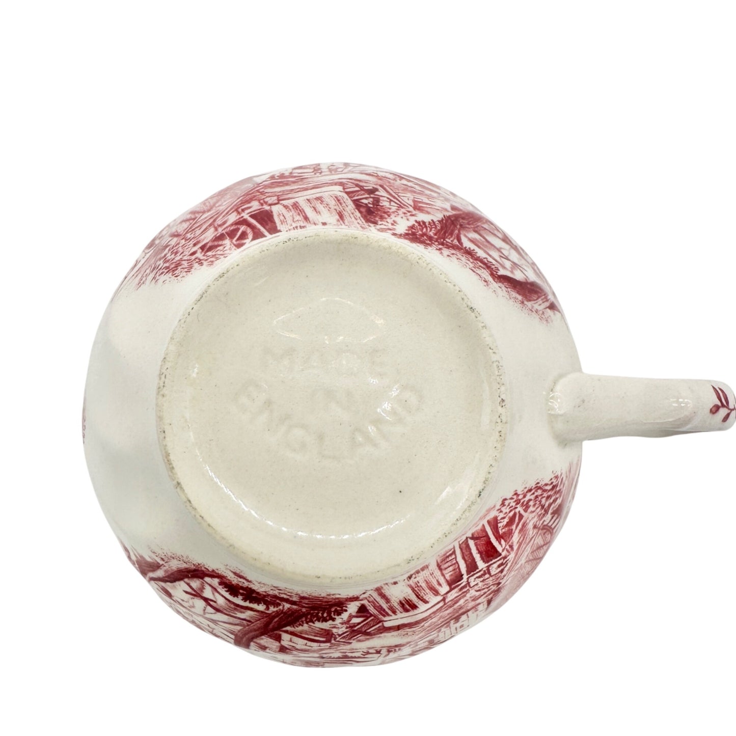 Vintage Ceramic Tea Cup Red and White With Countryside Scene Made in England