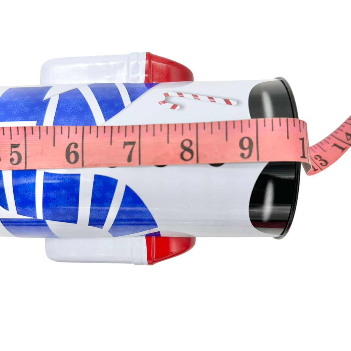 Holiday Style Snowman Tall Tin For Wrapped Food Storage 9 Inches White & Blue Design
