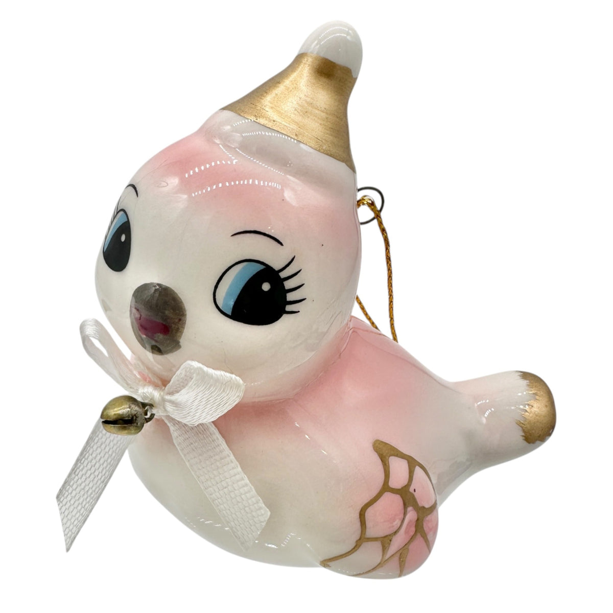Target Wondershop Retro Ceramic Bird Ornament Pink Gold Details with Bell+Bow