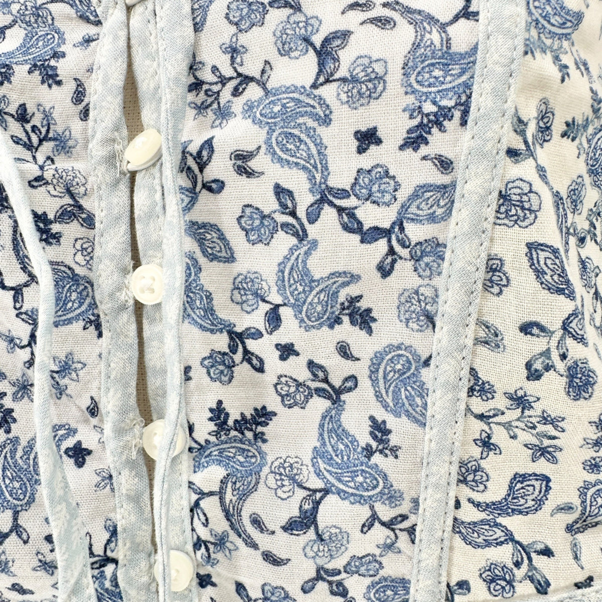Old Navy Peasant Button-up Blouse Womens S Petite Blue White Floral Rayon Cotton