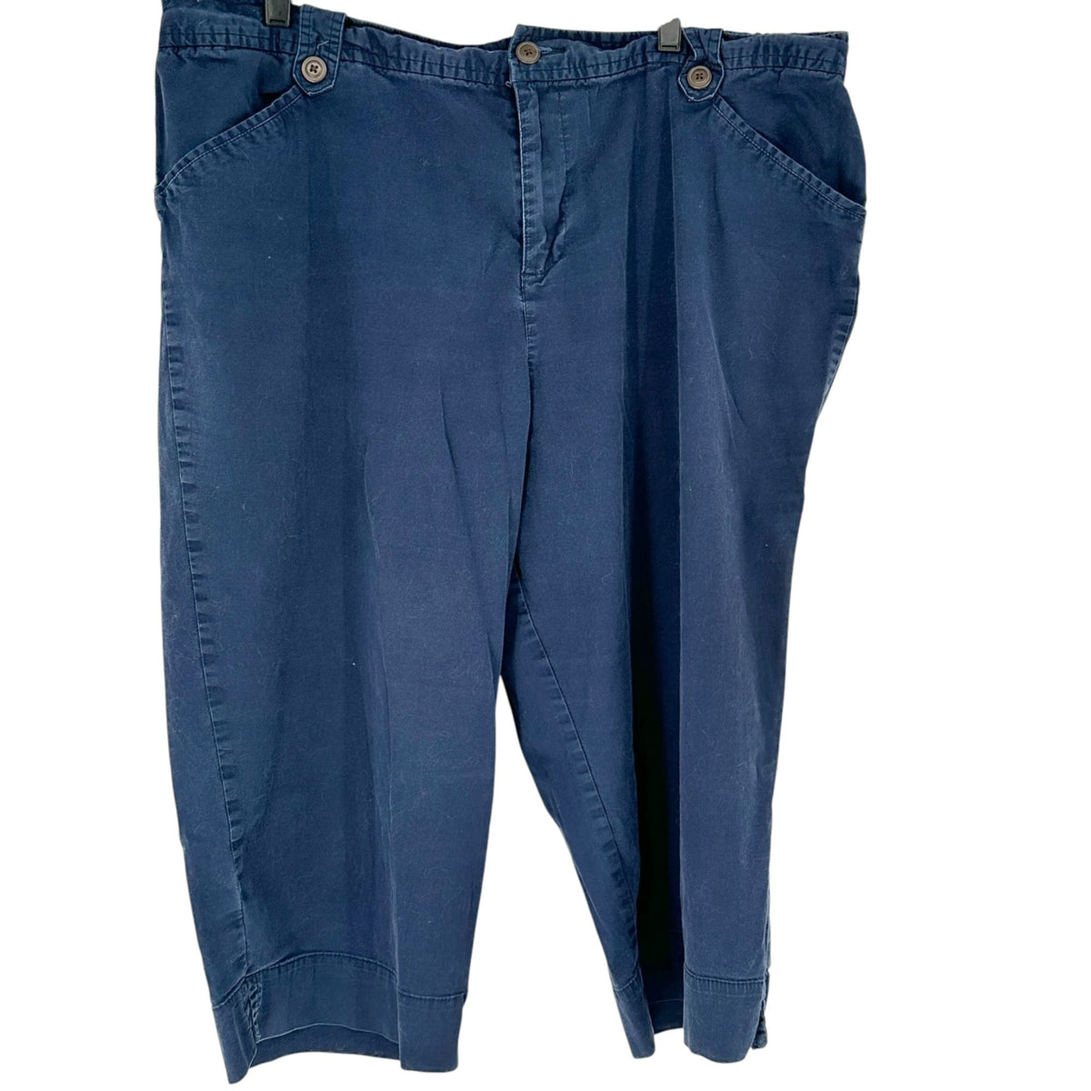 Stretch White Stag Womens Capri Pants 22W Navy Blue Elastic Waist Button Details