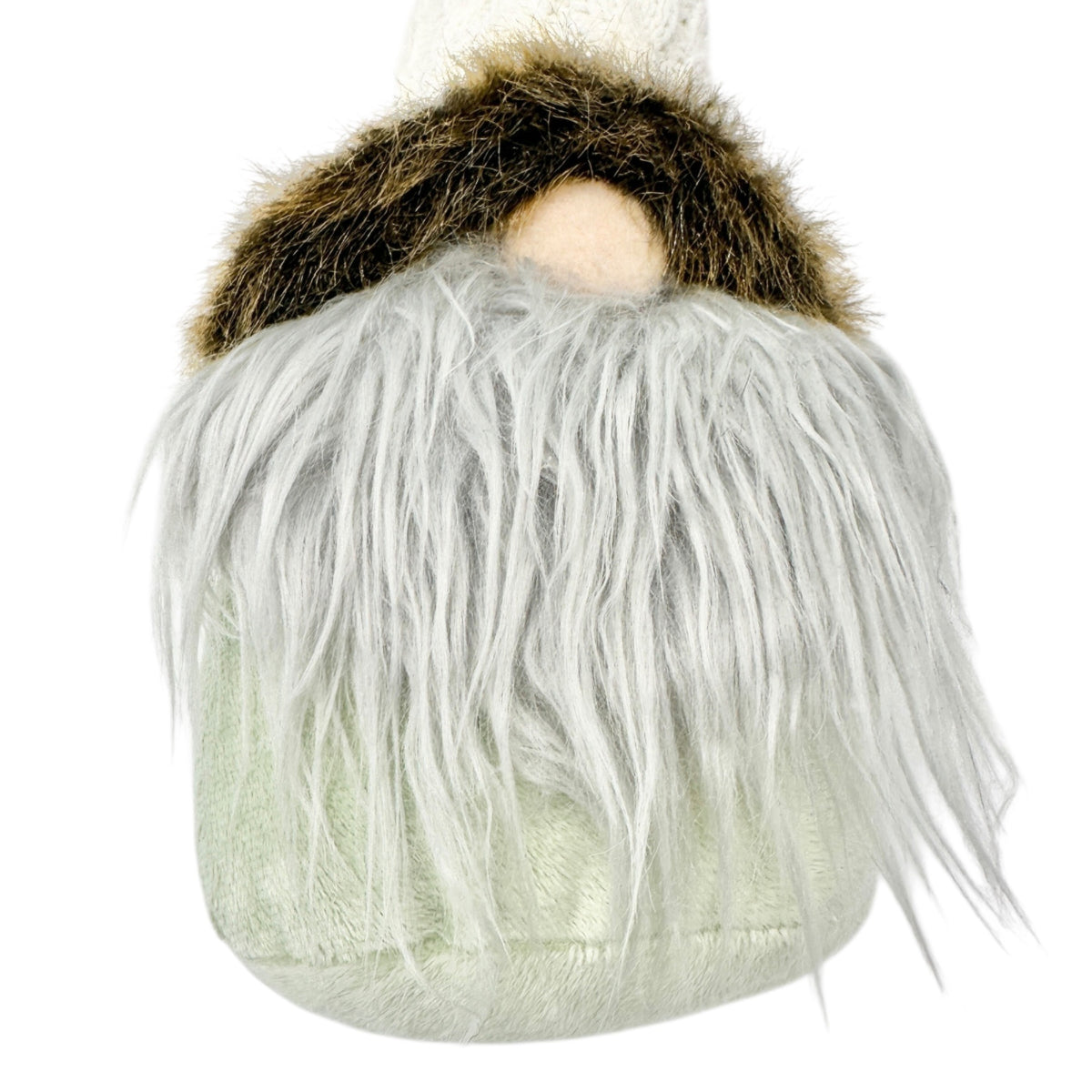 Green Plush Gnome With Faux Fur Beard Knit Hat Nordic Style Decorative 11" Tall