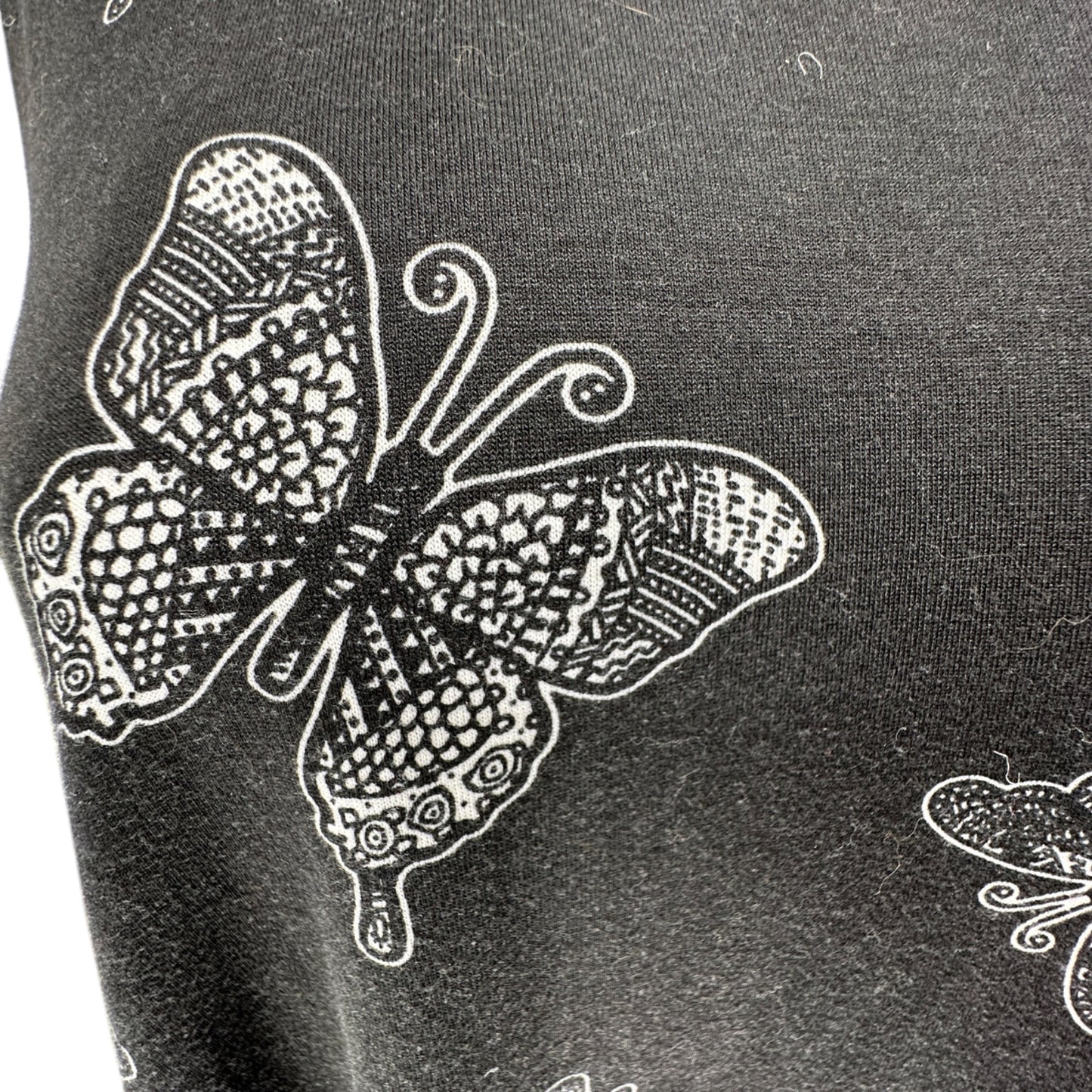 Lularoe Emily Dress Womens L Black White Butterfly Print LS Side Pockets Soft