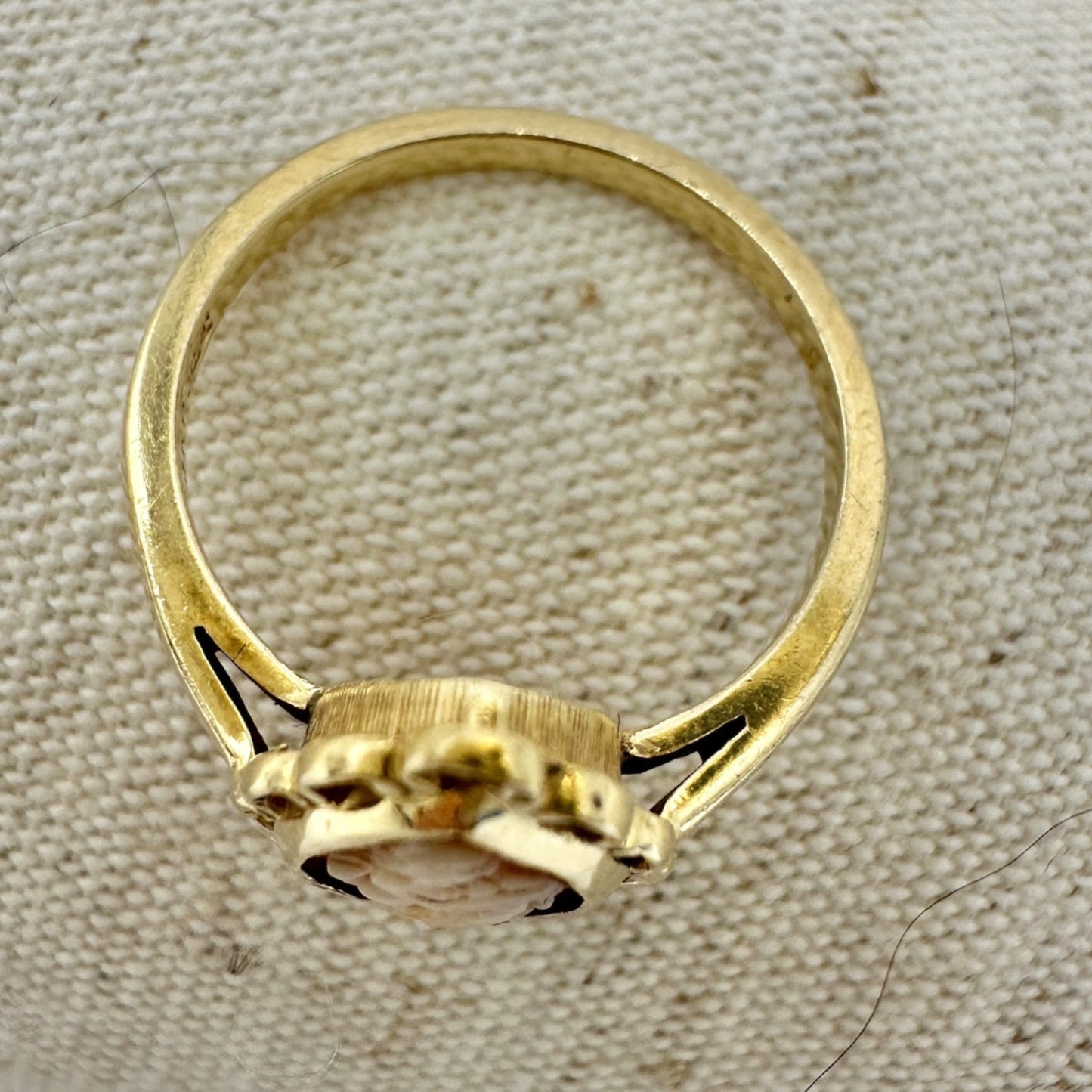 Vintage 10K Gold Marquise Cameo Ring Size 6.25 Featuring Carved Womans Profile