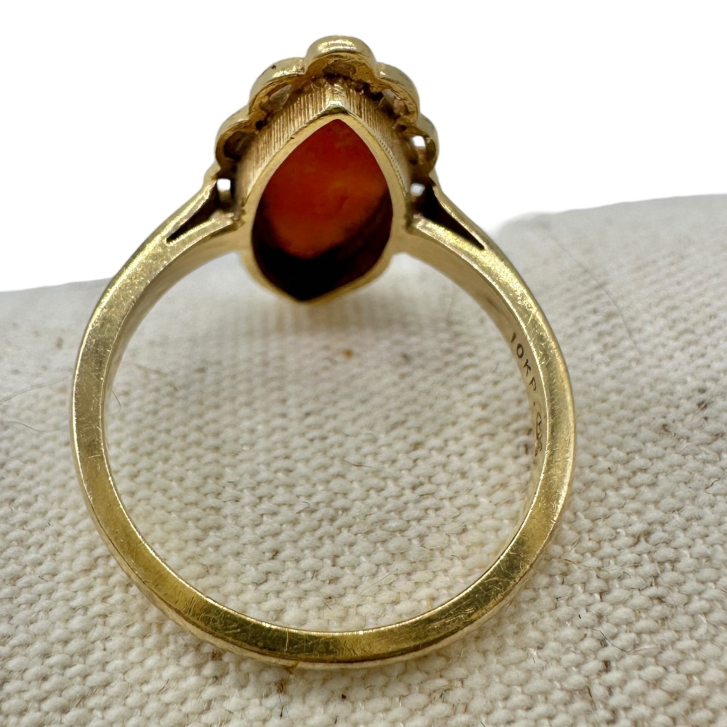 Vintage 10K Gold Marquise Cameo Ring Size 6.25 Featuring Carved Womans Profile