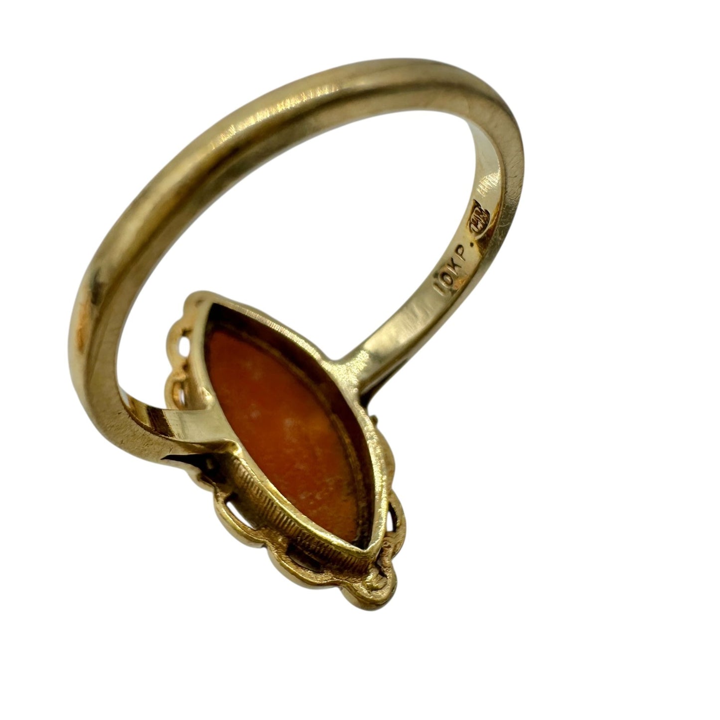 Vintage 10K Gold Marquise Cameo Ring Size 6.25 Featuring Carved Womans Profile