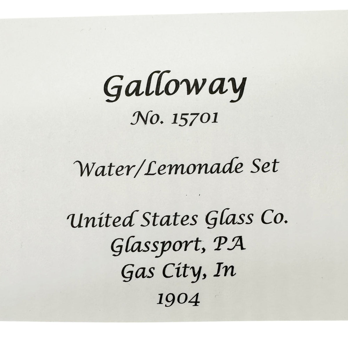 Galloway 7pc Childrens Lemonade Set 15701 Pitcher and 6 Glasses US Glass Co 1904