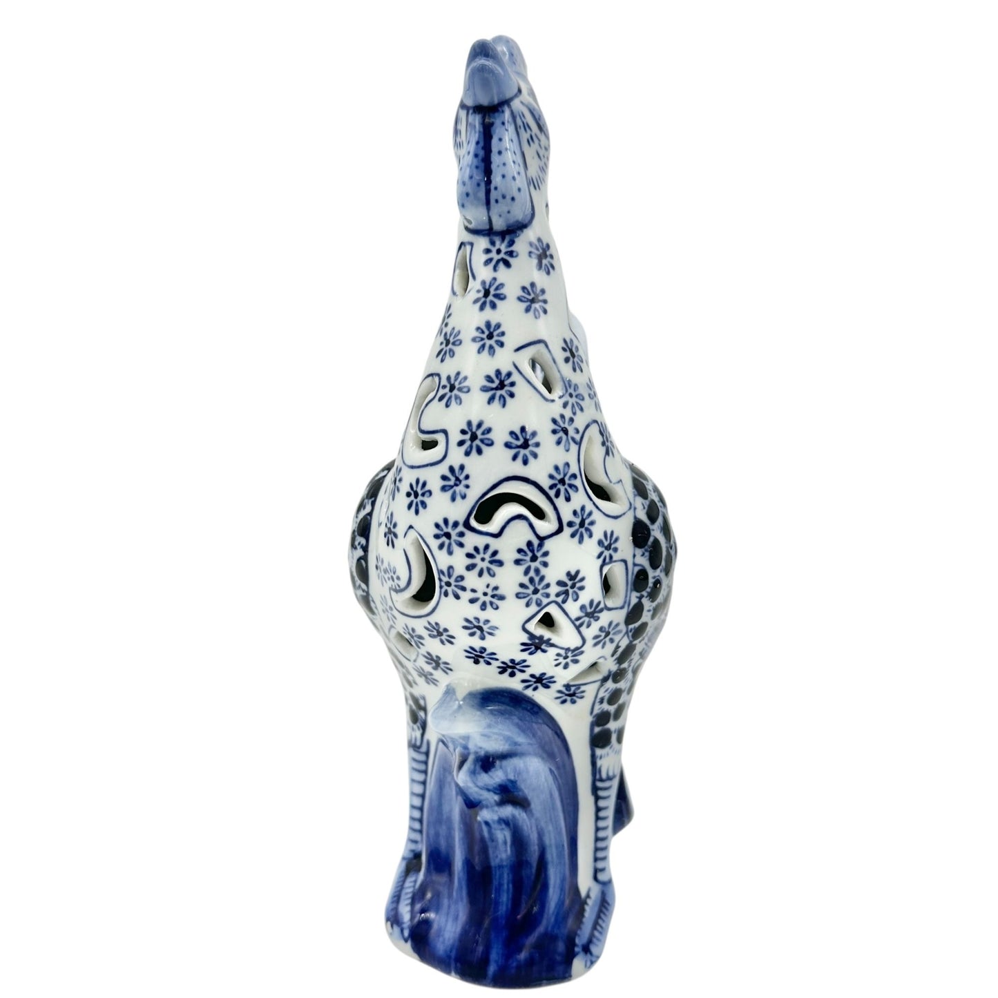 Decorative Blue and White Ceramic Rooster Figurine 10 x 6.5 Farmhouse Kitchen