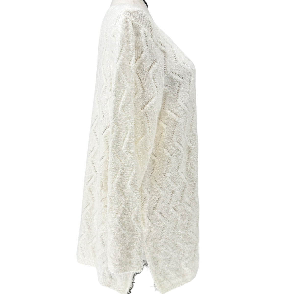 Ellos Tunic Sweater Womens 1X 22-24 Cream Chevron Knit Lightweight LS V Neck