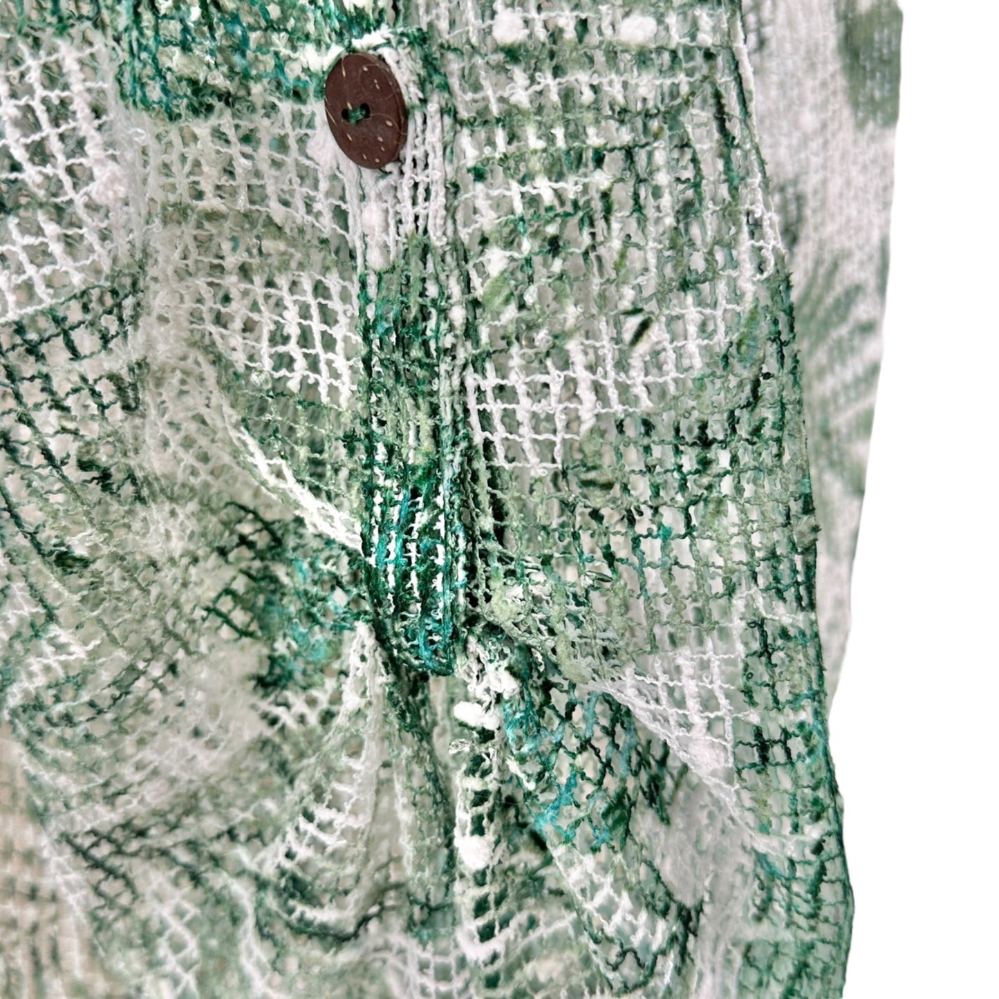 Green & White Sheer Leaf Pattern Tunic Swim Coverup 2X Polyester Women Plus Size