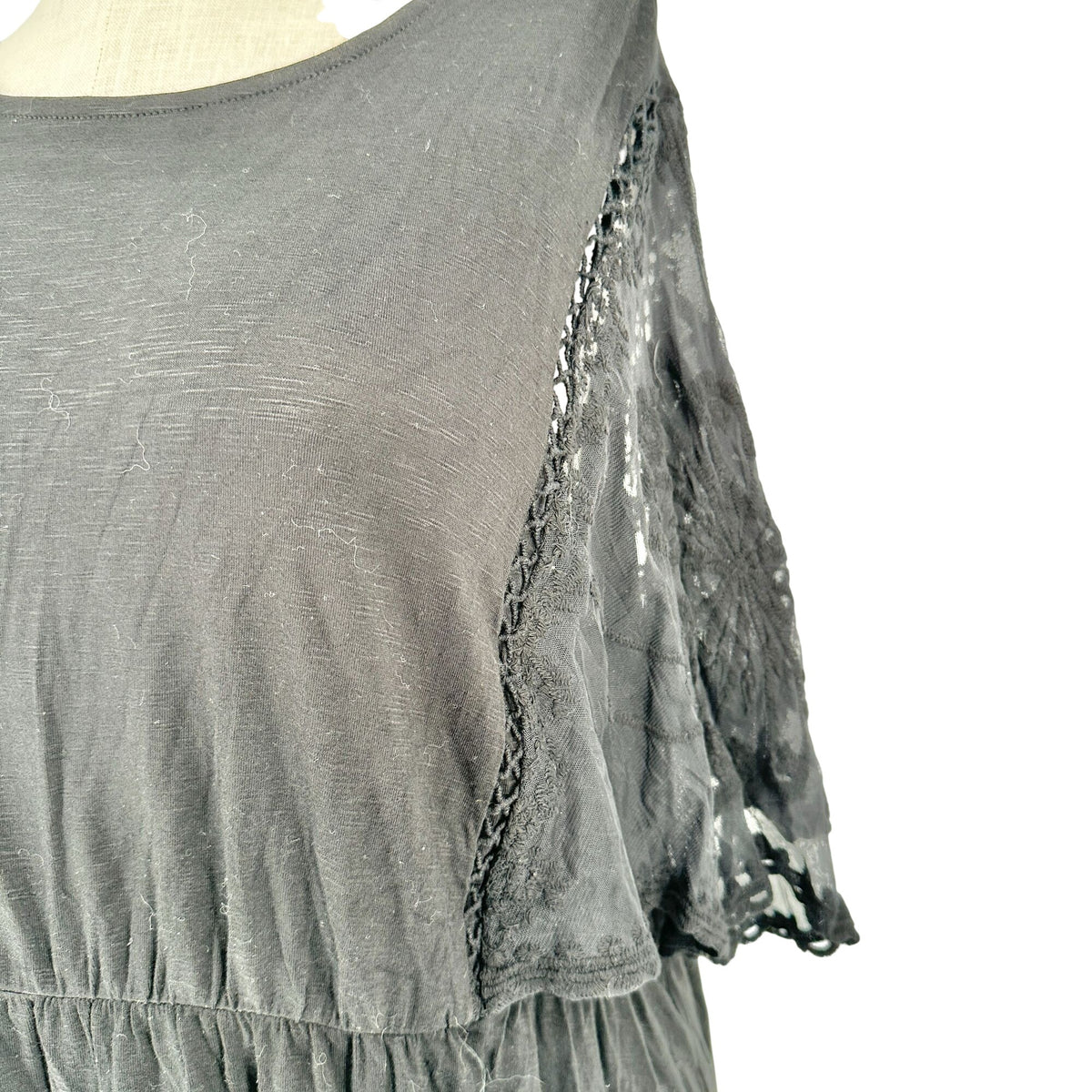 Torrid 3 Babydoll Top Womens 22-24 Black Lace Dolman Sleeves Crew Neck Flowy