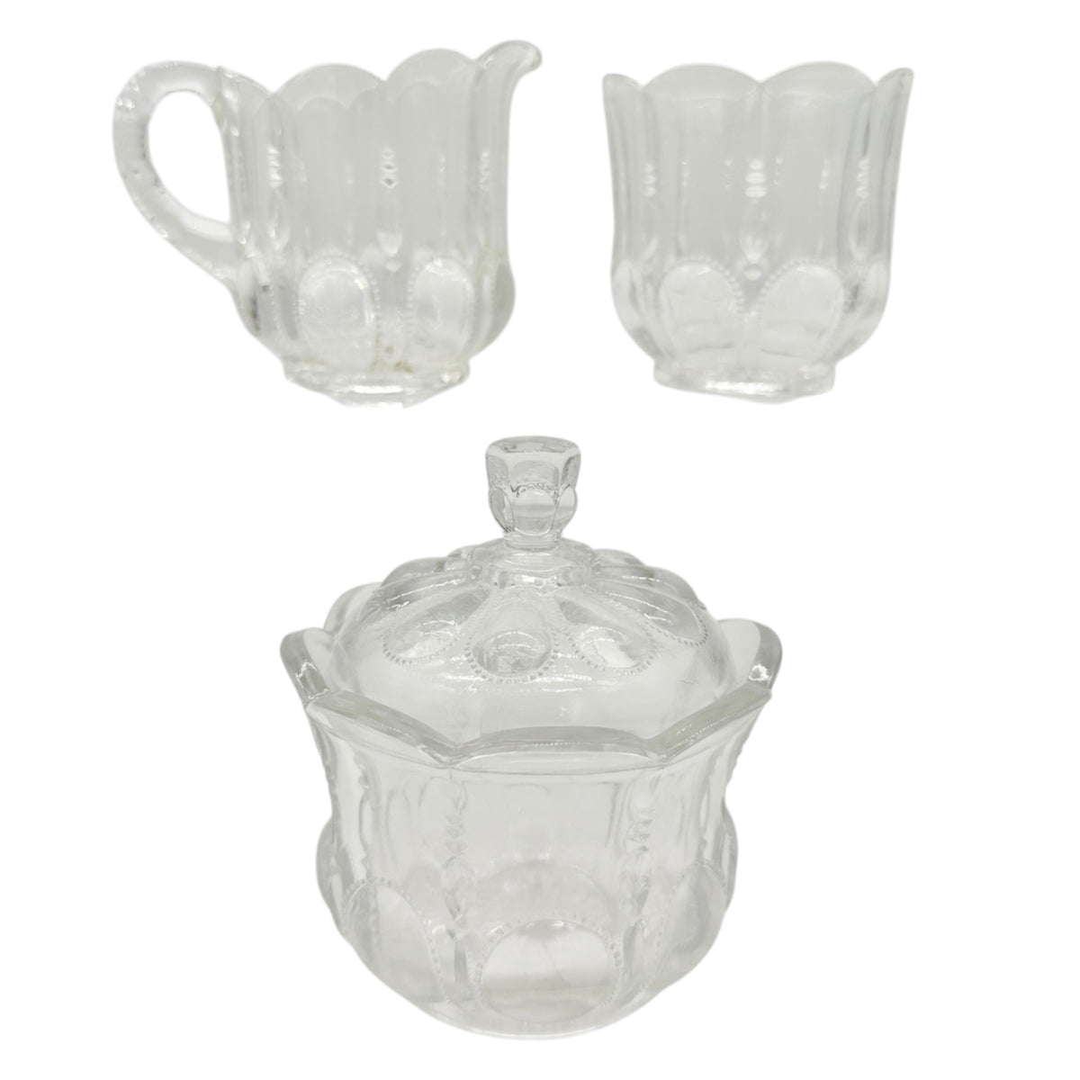 Michigan No 15077 3 Pc Clear Glass Childrens Tableware Set Creamer Sugar Spooner