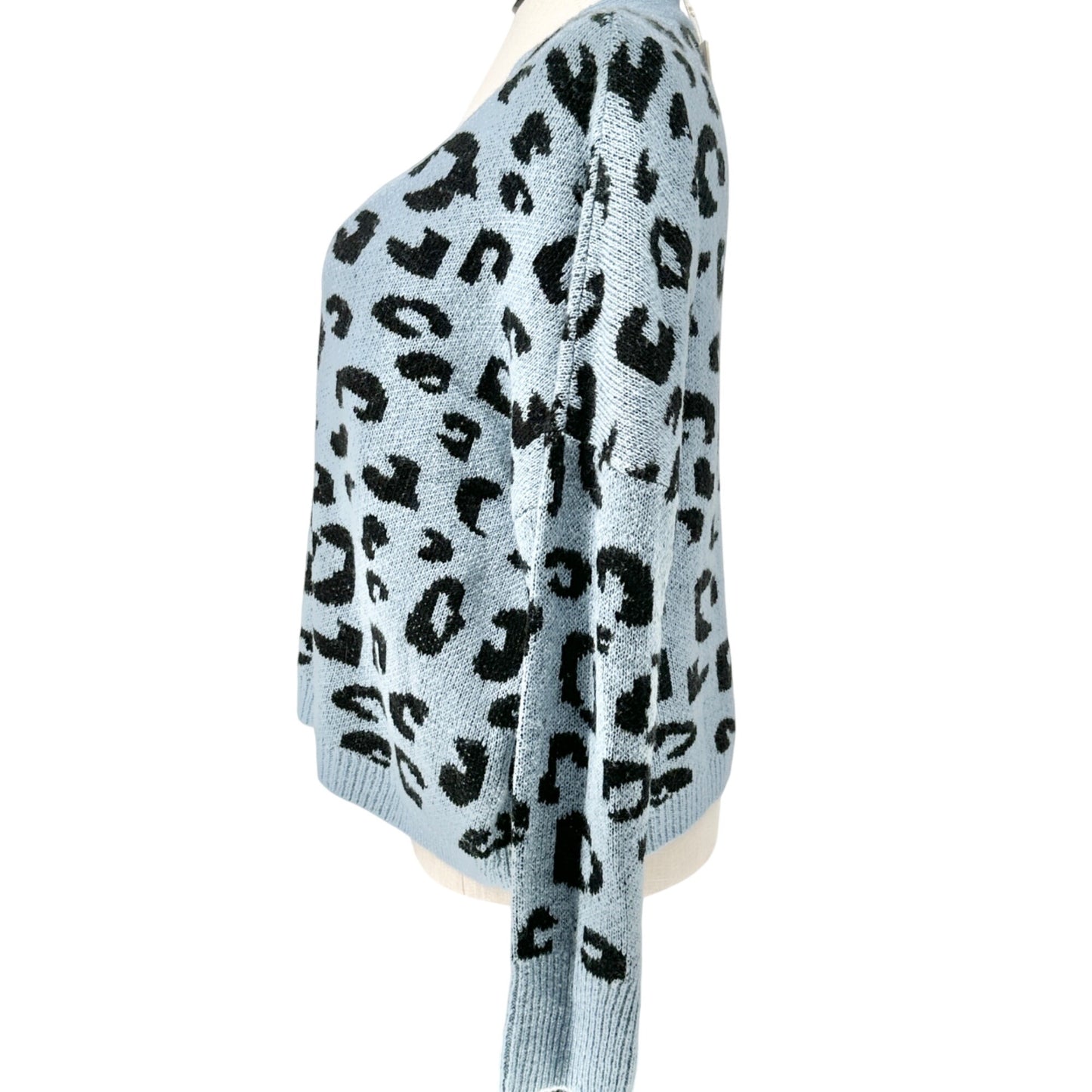 Cardigan Sweater Womens 2X Blue Black Leopard Print Acrylic by C&C California