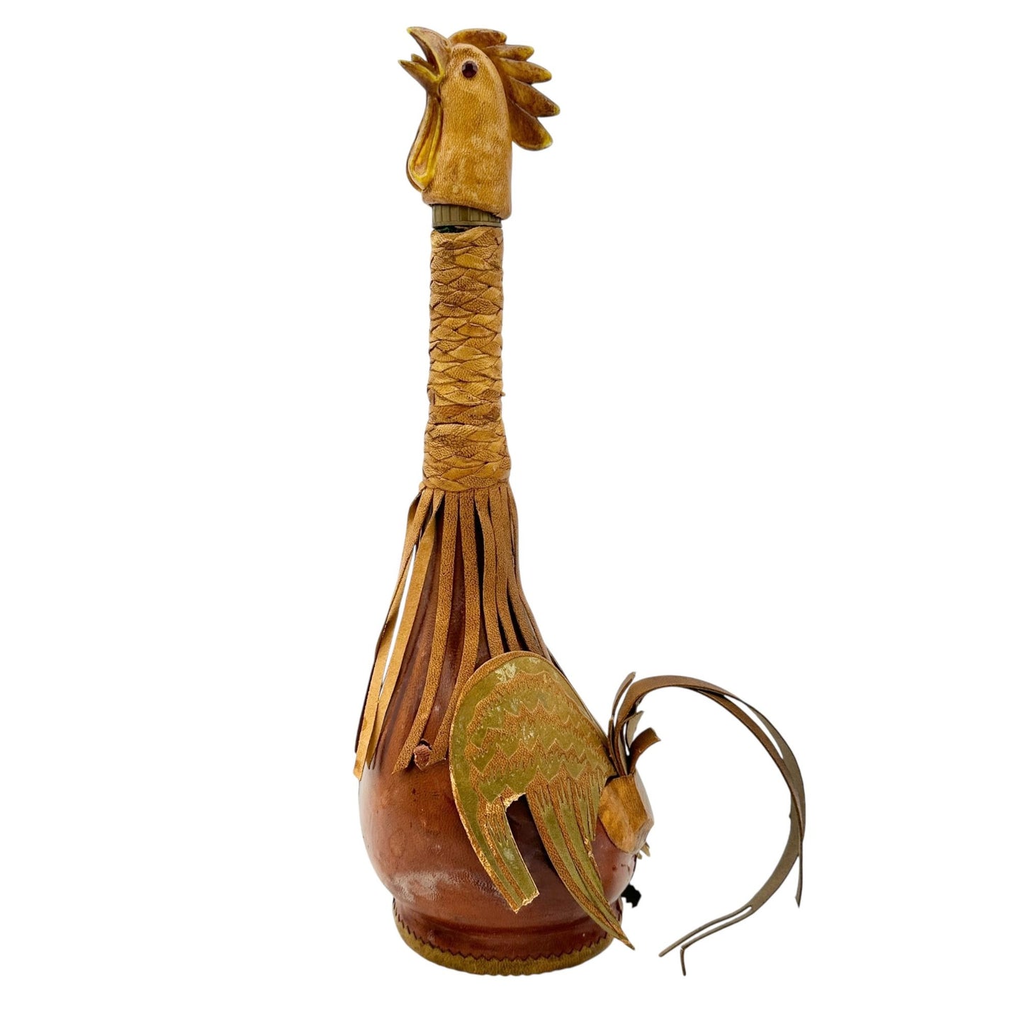 Vintage Leather Wrapped Chicken Decanter Novelty Made in Italy Brown 15.5 inches