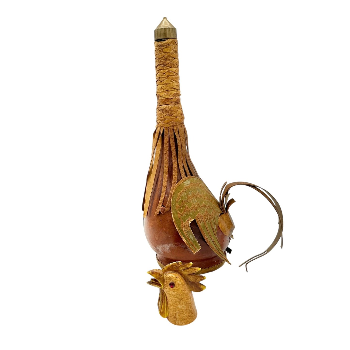 Vintage Leather Wrapped Chicken Decanter Novelty Made in Italy Brown 15.5 inches
