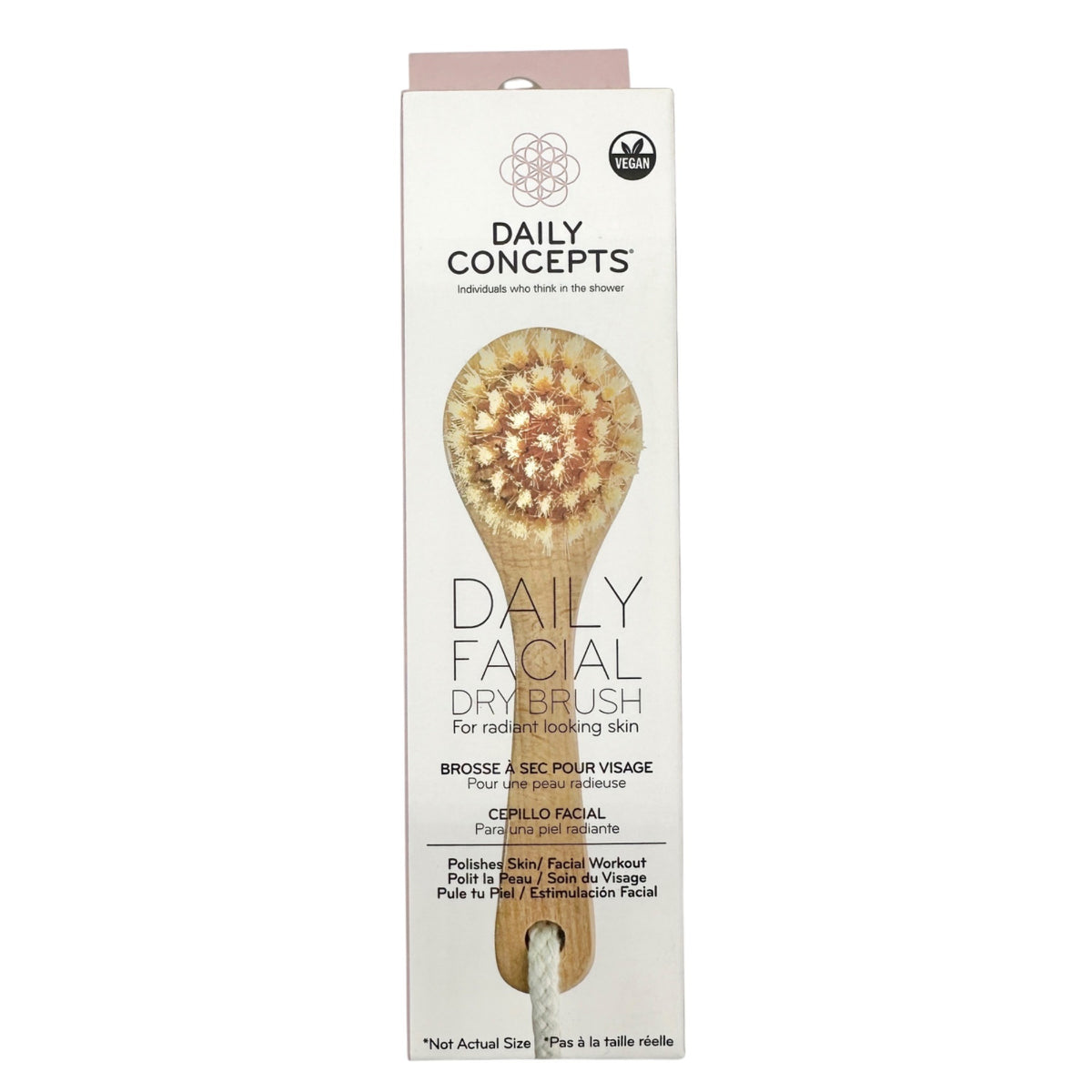 Daily Concepts Vegan Facial Dry Brush Nylon Bristles Beechwood Handle Skincare