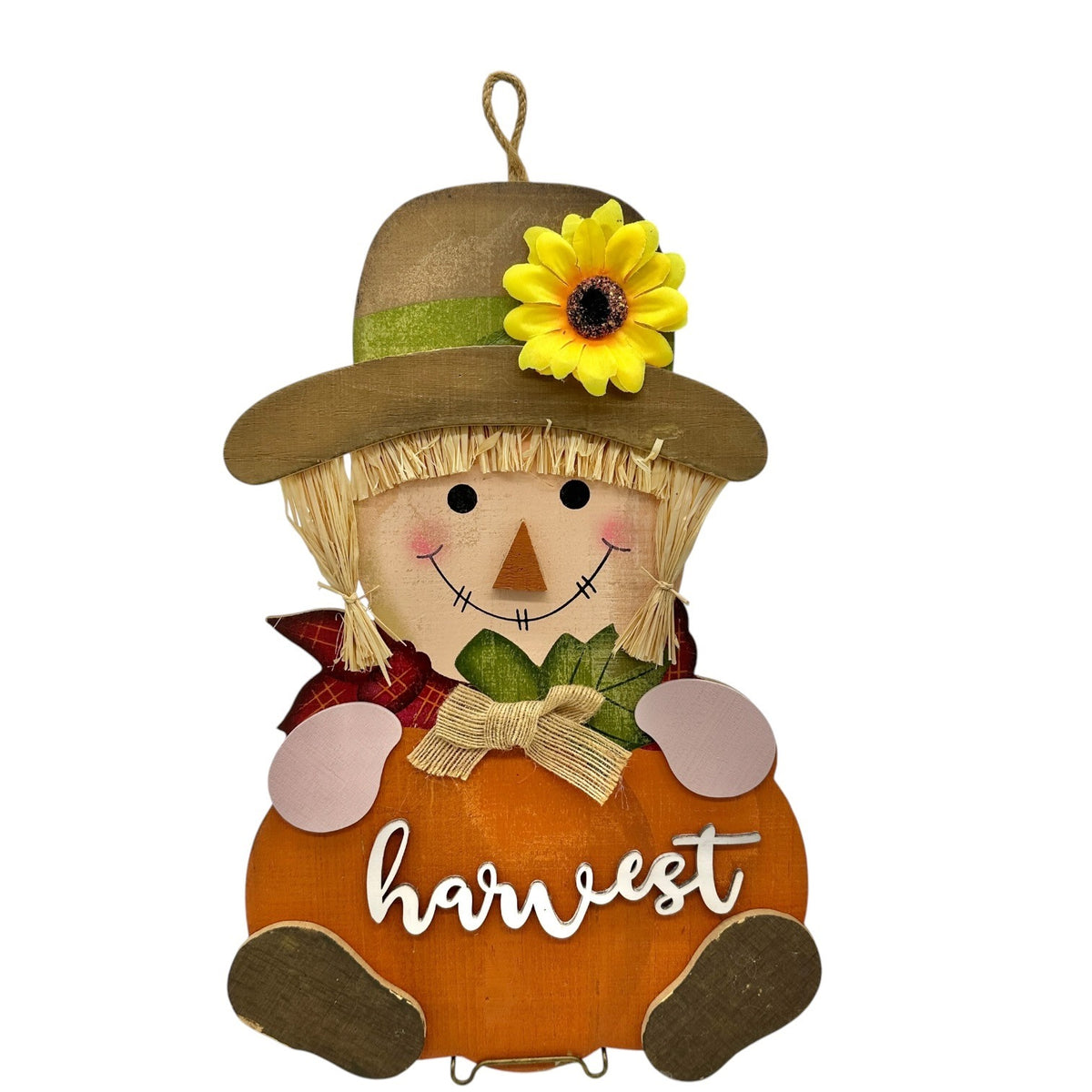 Wooden Scarecrow Pumpkin Harvest Hanging Sign 16"H X 10.5"W Fall Decor Accent