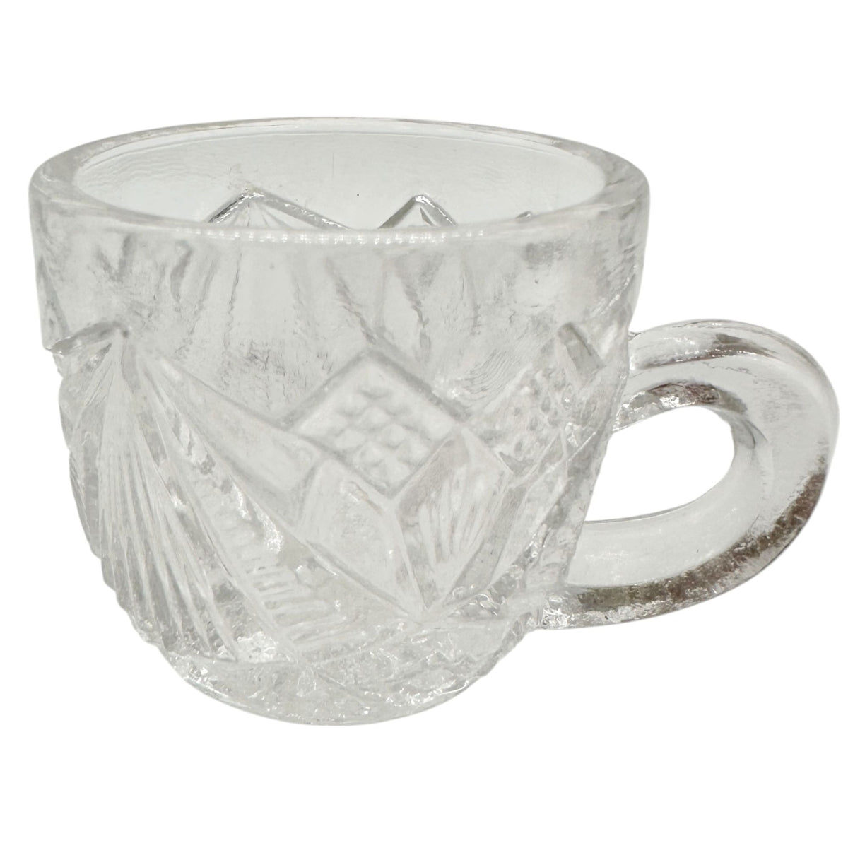 Rex Fancy Cut Punch Bowl With 7 Cups Childrens Tableware EAPG Clear Glass 4.5"H