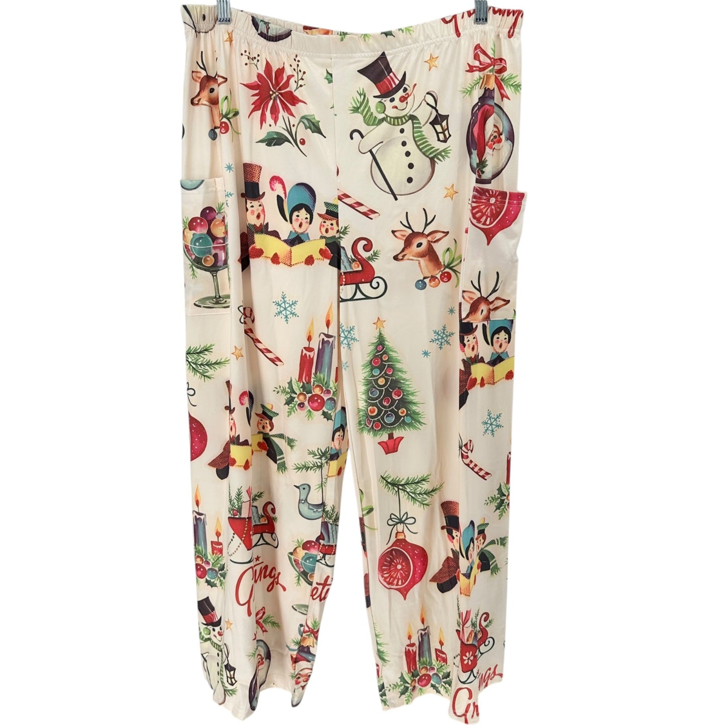 Festive Christmas Print Lounge Pants Womens fits like 3XL Polyester Elastane NEW