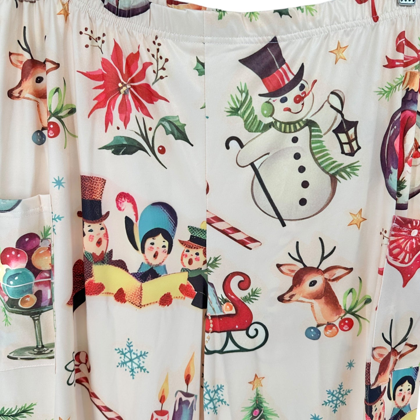Festive Christmas Print Lounge Pants Womens fits like 3XL Polyester Elastane NEW