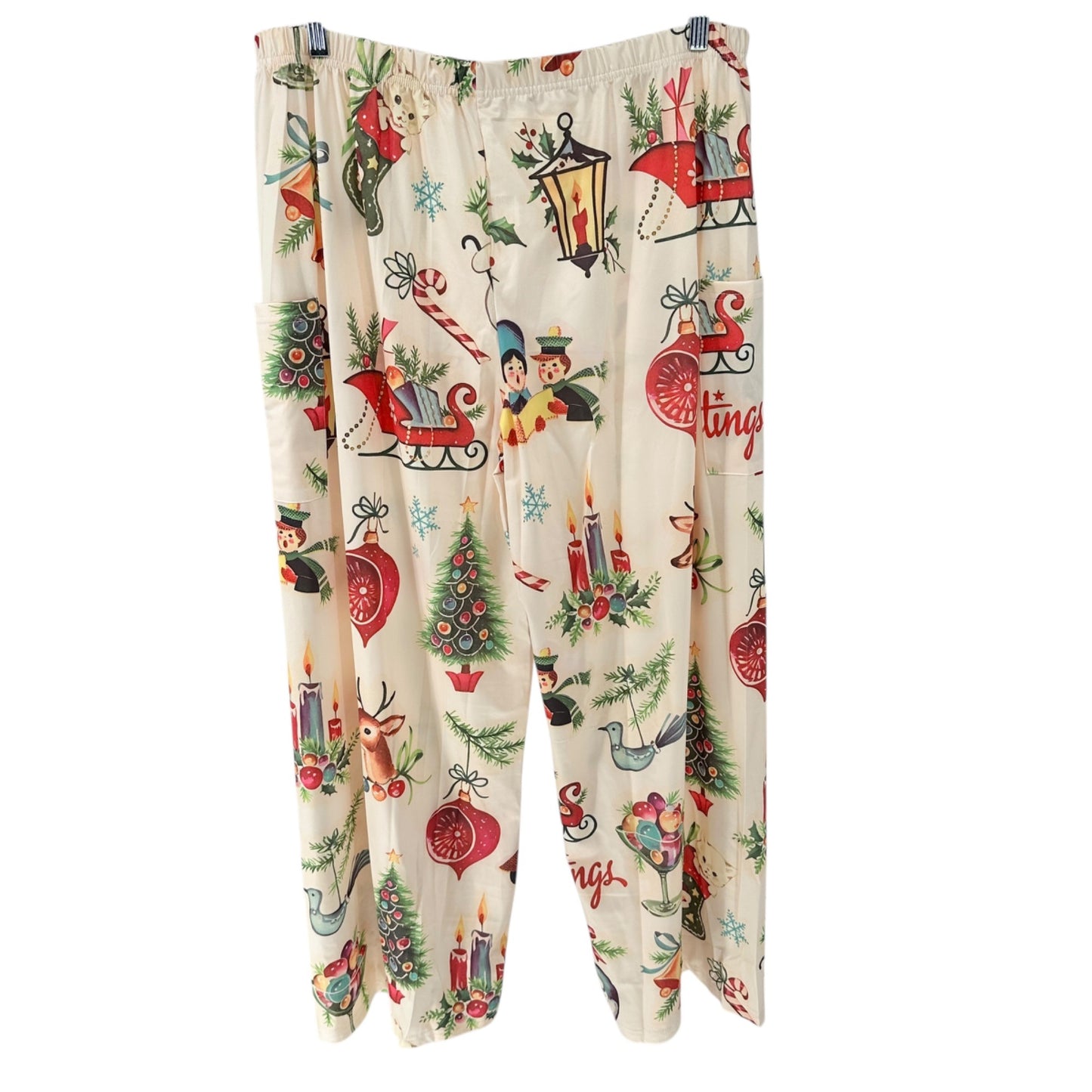 Festive Christmas Print Lounge Pants Womens fits like 3XL Polyester Elastane NEW